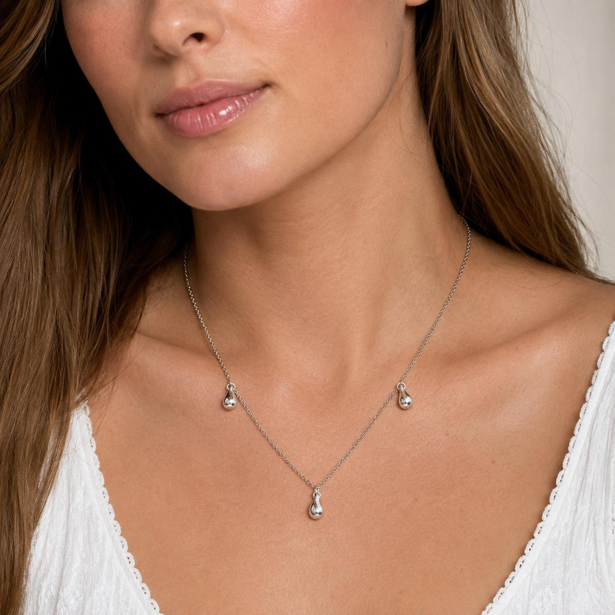 Tiffany & Co. Elsa Peretti Three Teardrop Necklace Sterling Silver 925 16"