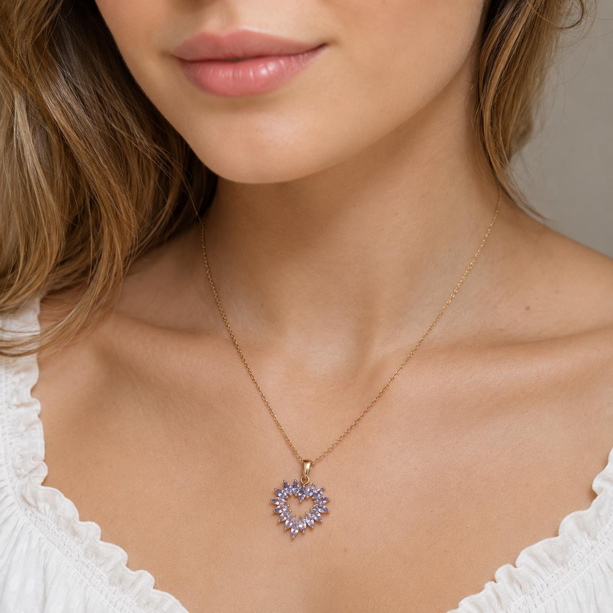 14K Gold Tanzanite Heart Pendant Necklace 18.25" Marquise Gems Estate Jewelry