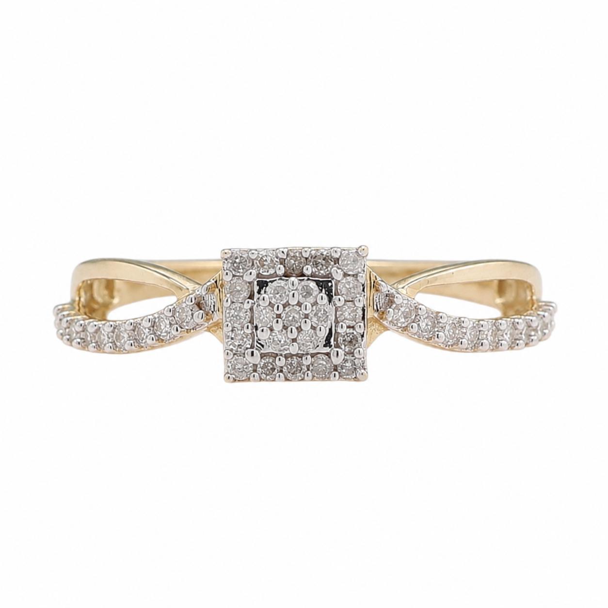 10K Two Tone Gold 0.30CTW Diamond Cluster Halo Promise Ring Size 7 Estate
