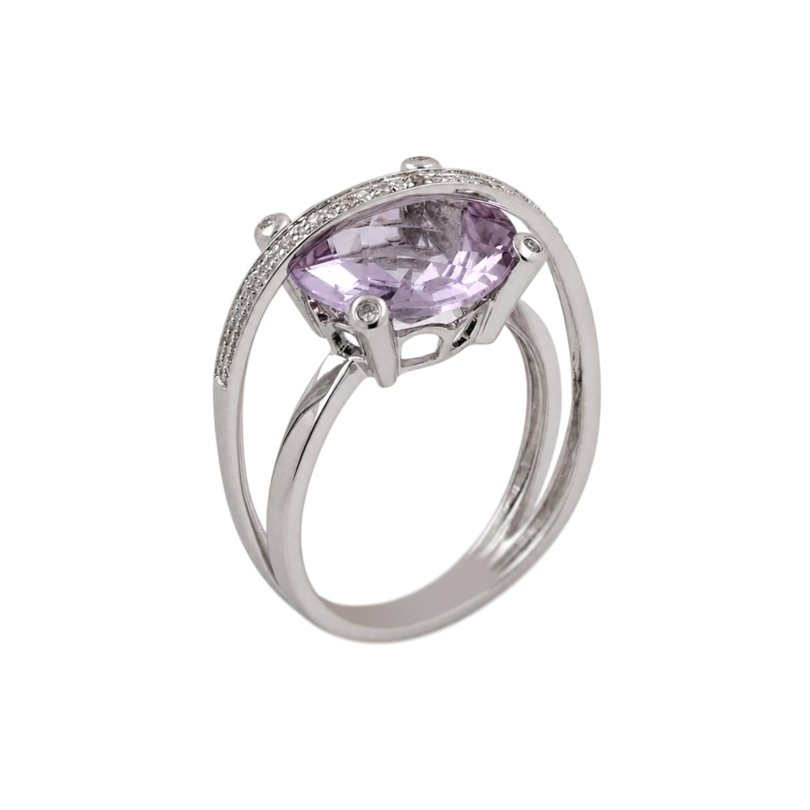 6.50Ct Checkerboard Amethyst Diamond Bypass Ring 14K White Gold Size 7.25