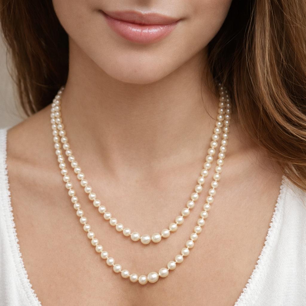 GIA Akoya Pearl Necklace Double Strand 18" 14K White Gold Clasp Vintage Estate