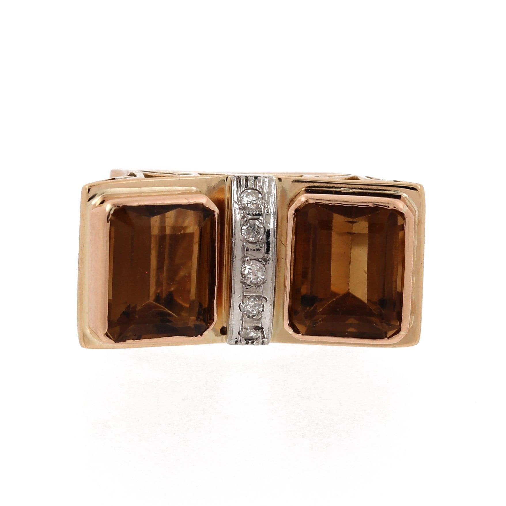 Citrine Diamond Statement Ring Gold 8.40 CTW Size 5.5 Ladies Estate