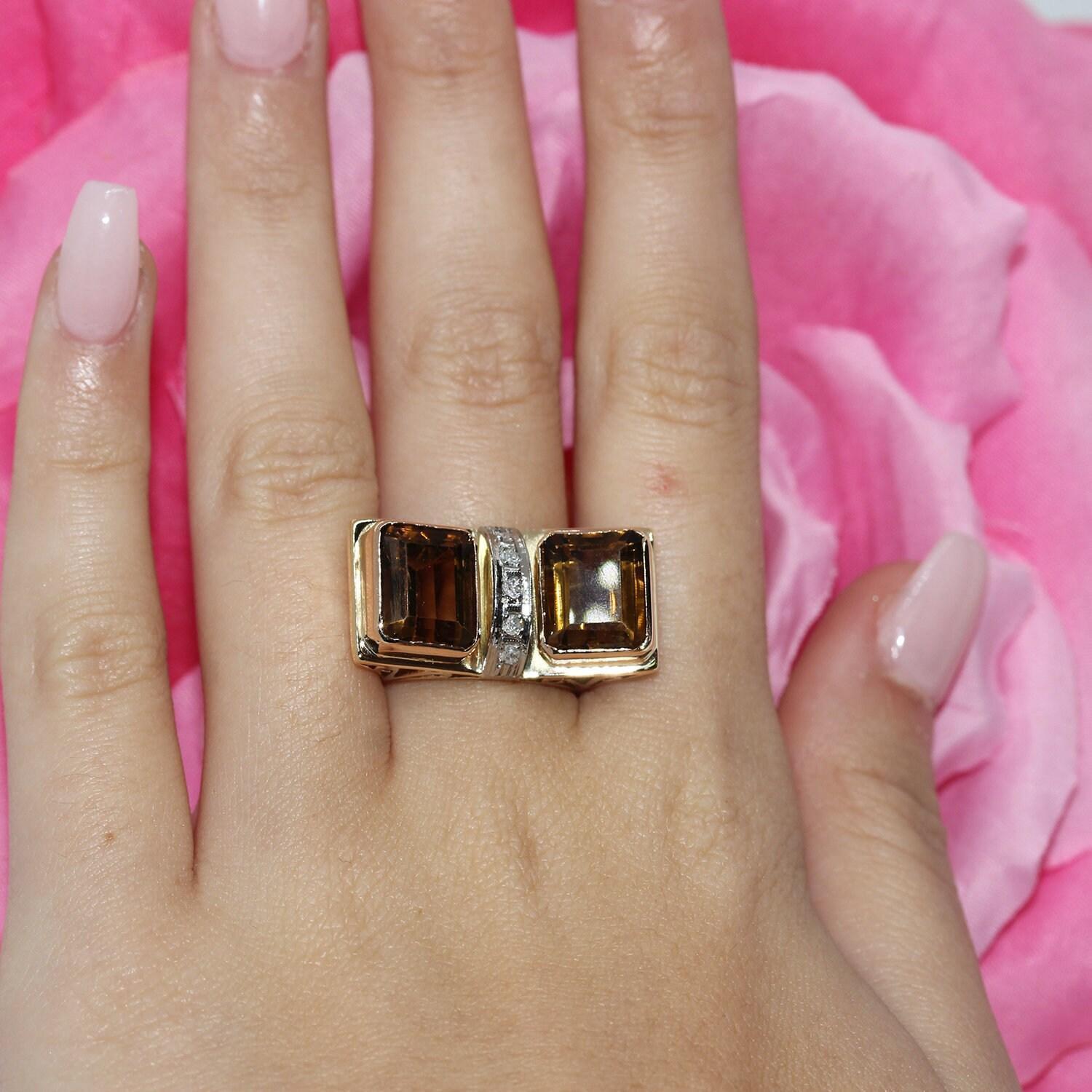 Citrine Diamond Statement Ring Gold 8.40 CTW Size 5.5 Ladies Estate