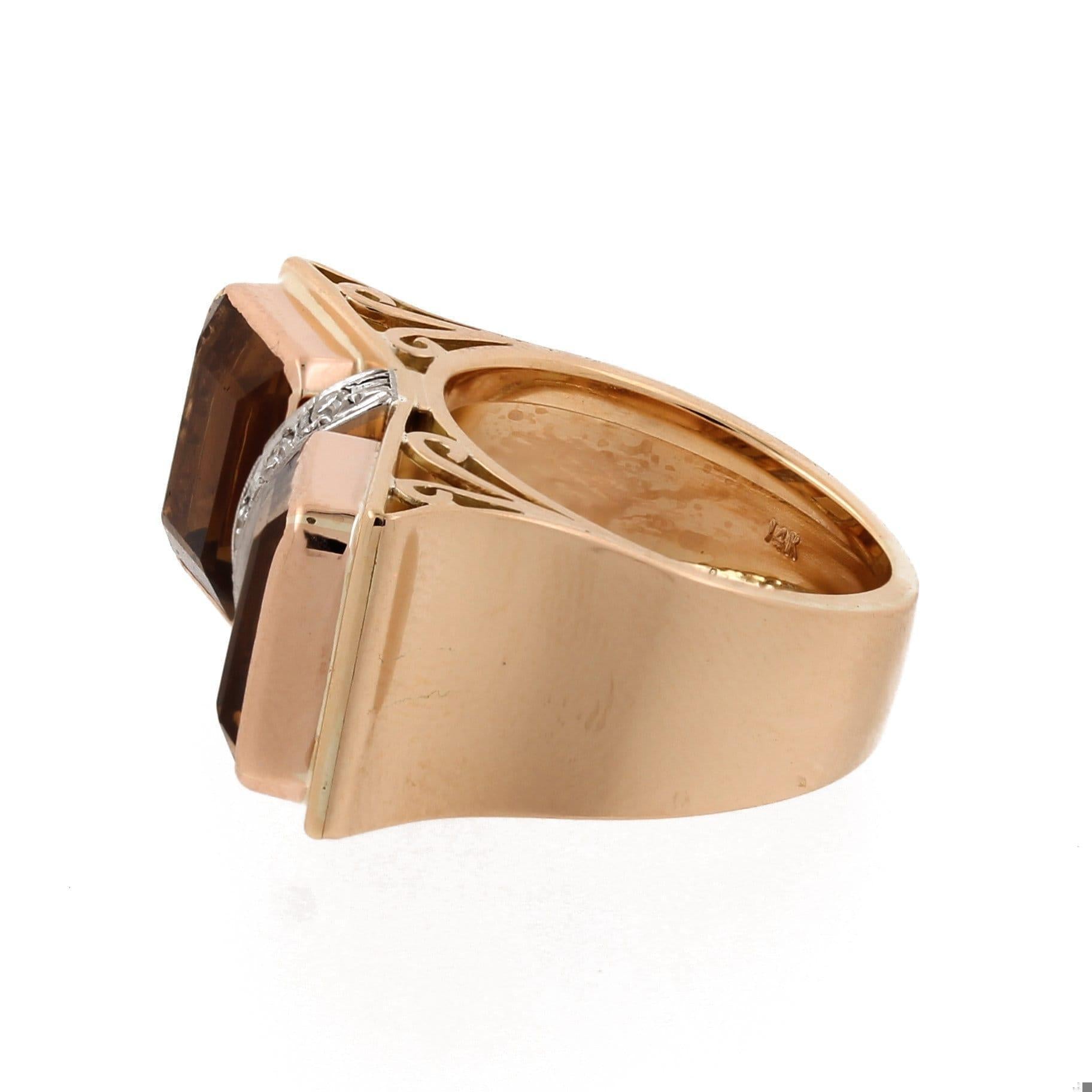 Citrine Diamond Statement Ring Gold 8.40 CTW Size 5.5 Ladies Estate