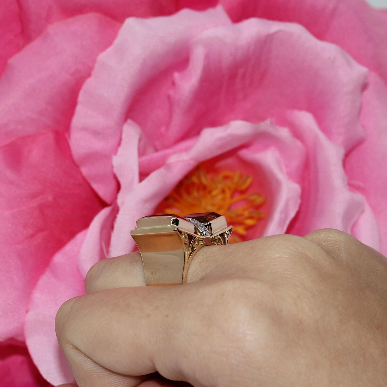 Citrine Diamond Statement Ring Gold 8.40 CTW Size 5.5 Ladies Estate