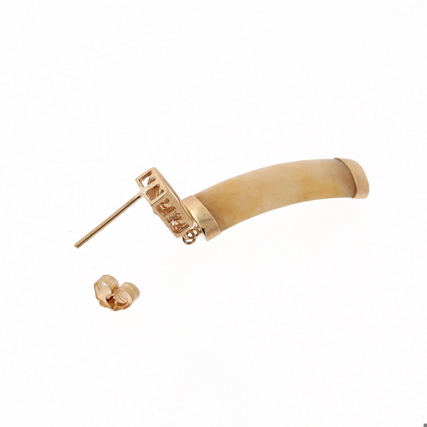 Citrine Jadeite Jade Cabochon Drop Dangle Earrings 14K Yellow Gold 1.18" Estate