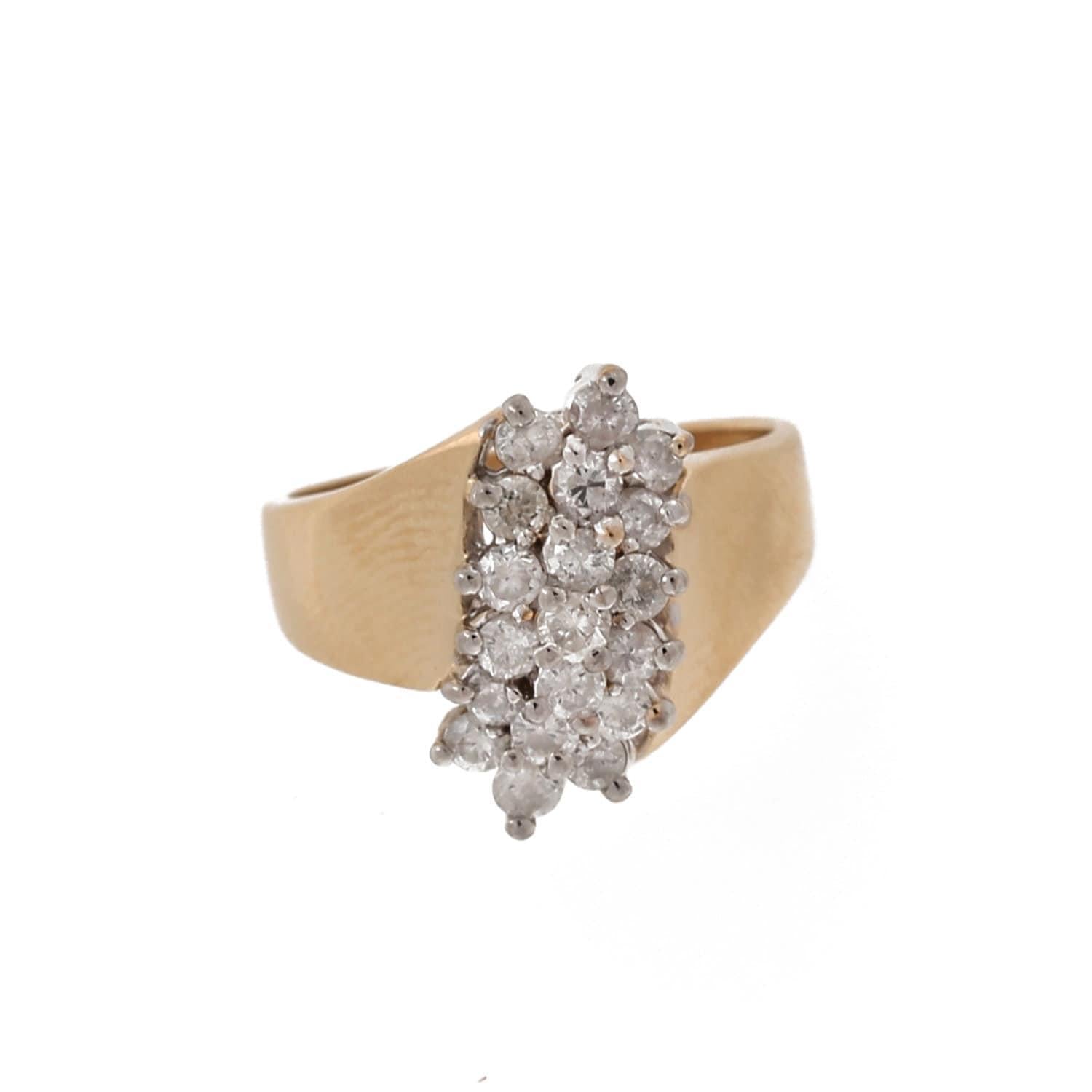 Cluster Diamond Cocktail Ring 14K Two-Tone Gold 1.00 CTW 3-Rows Size 7 Estate