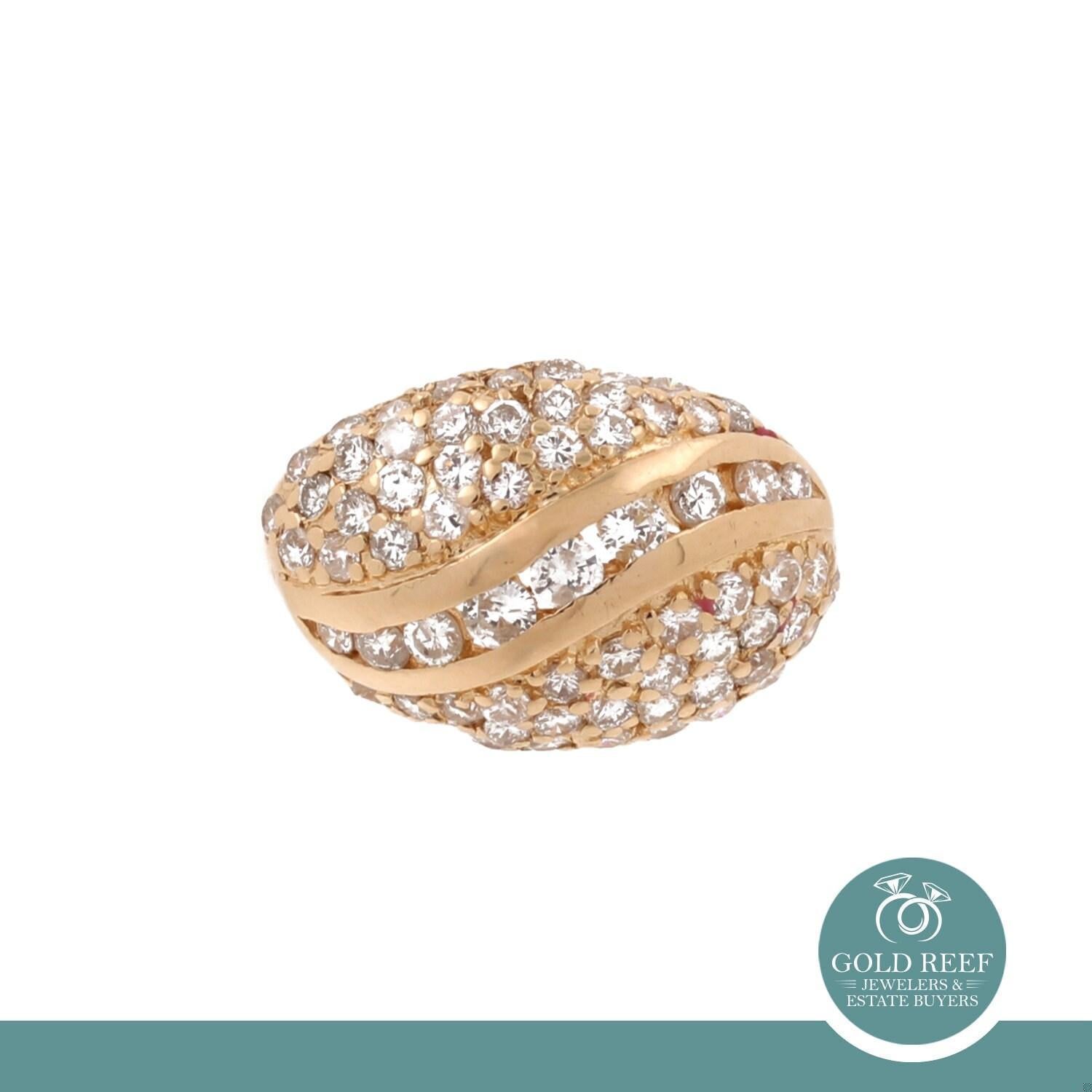 Cluster Diamond Dome Ring Yellow Gold Swirl Design 2.15 TW Size 5.5 Estate