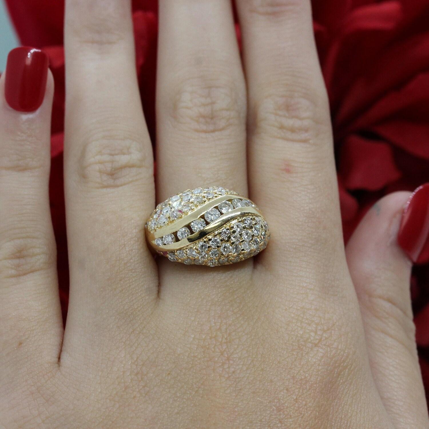 Cluster Diamond Dome Ring Yellow Gold Swirl Design 2.15 TW Size 5.5 Estate