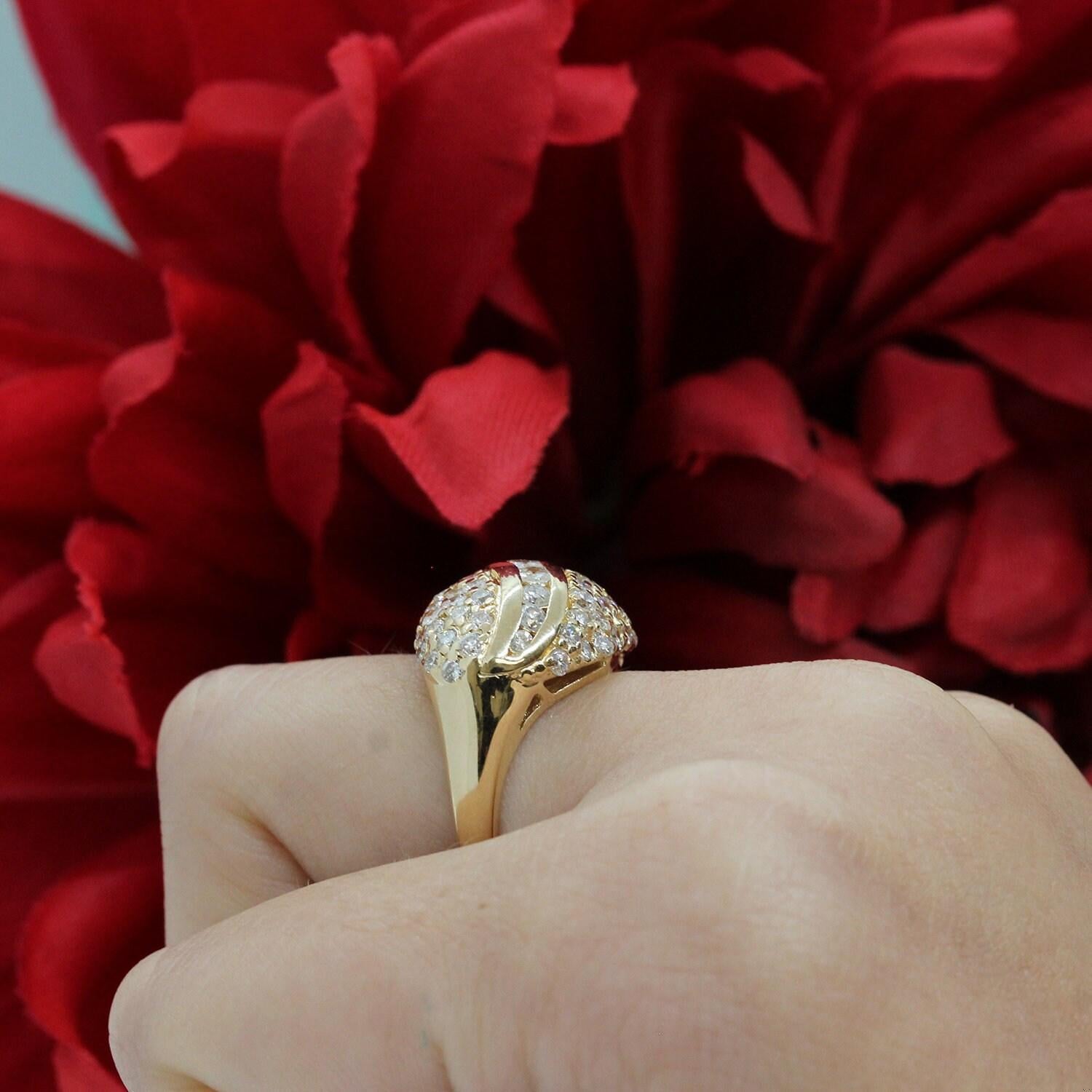 Cluster Diamond Dome Ring Yellow Gold Swirl Design 2.15 TW Size 5.5 Estate