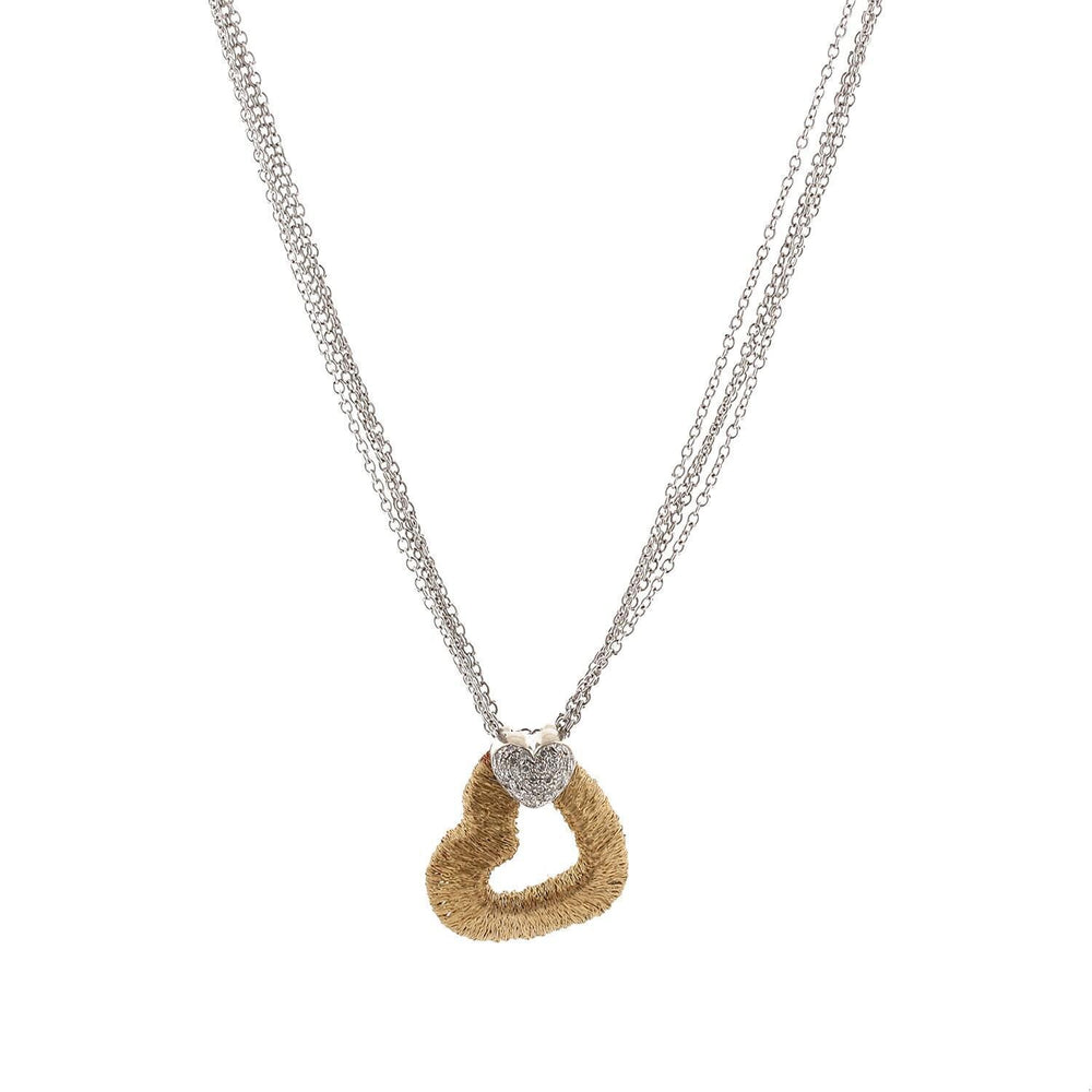 Cluster Diamond Open Heart Pendant Necklace 14K Two-Tone Gold 4-Strand ...