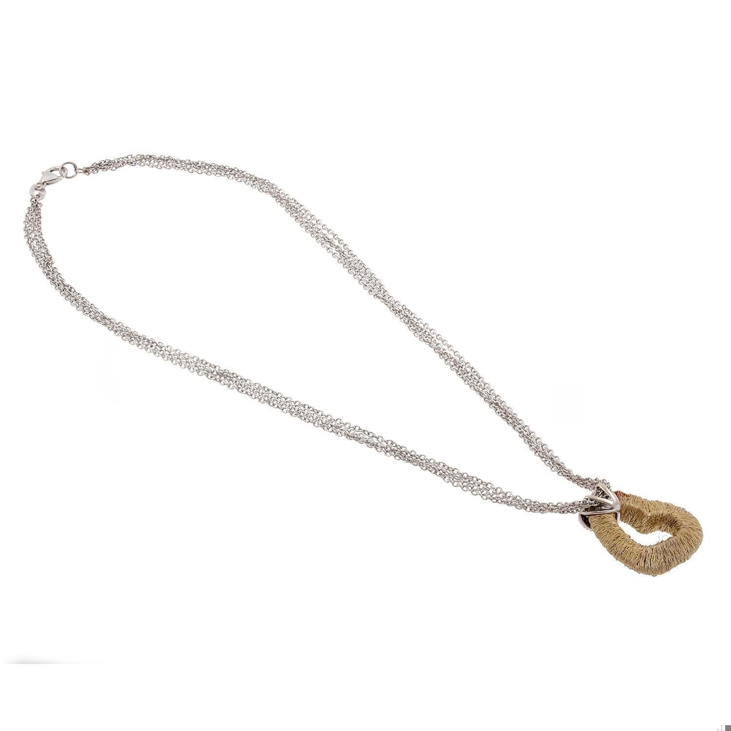 Cluster Diamond Open Heart Pendant Necklace 14K Two-Tone Gold 4-Strand Chain 19"