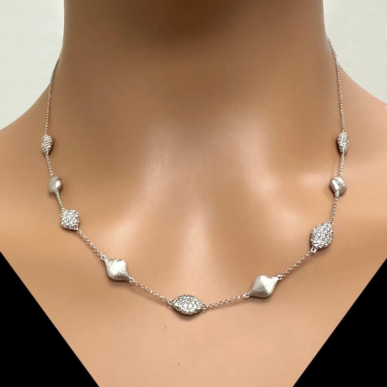 Cluster Diamond Station Necklace 14K White Gold Cable Link Chain 3.50 CTW 18"