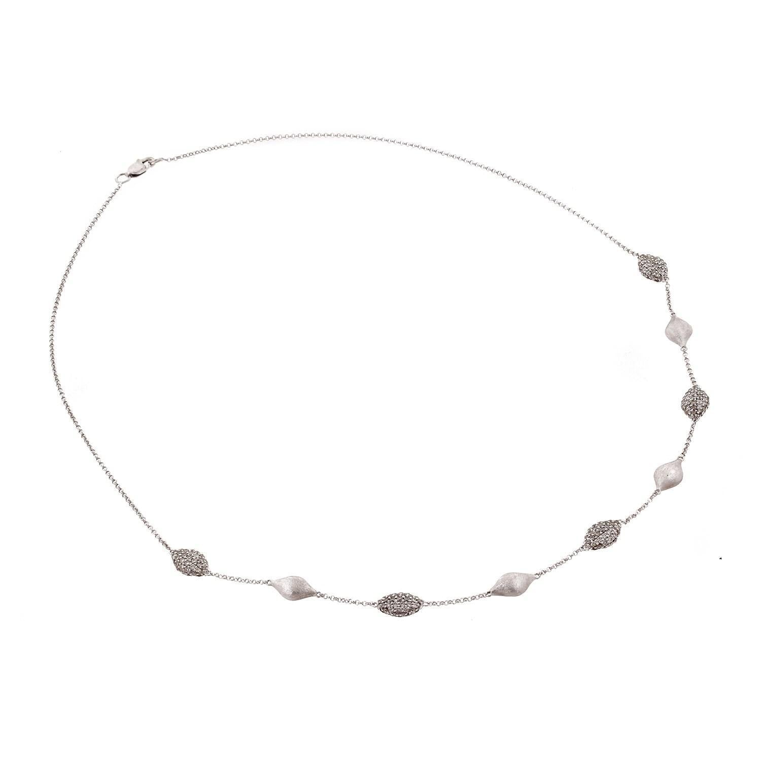 Cluster Diamond Station Necklace 14K White Gold Cable Link Chain 3.50 CTW 18"