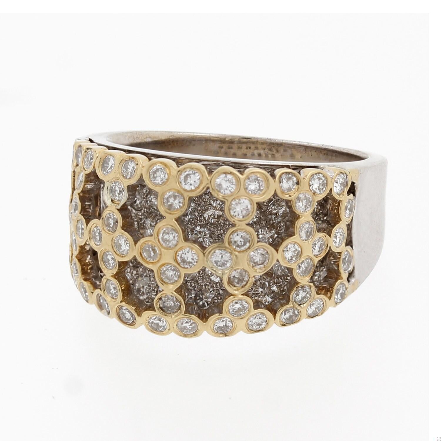 Cluster Diamond Wide Band Ring 3.00 CTW 18K Two Tone Gold SZ 7.25 Estate Ladies