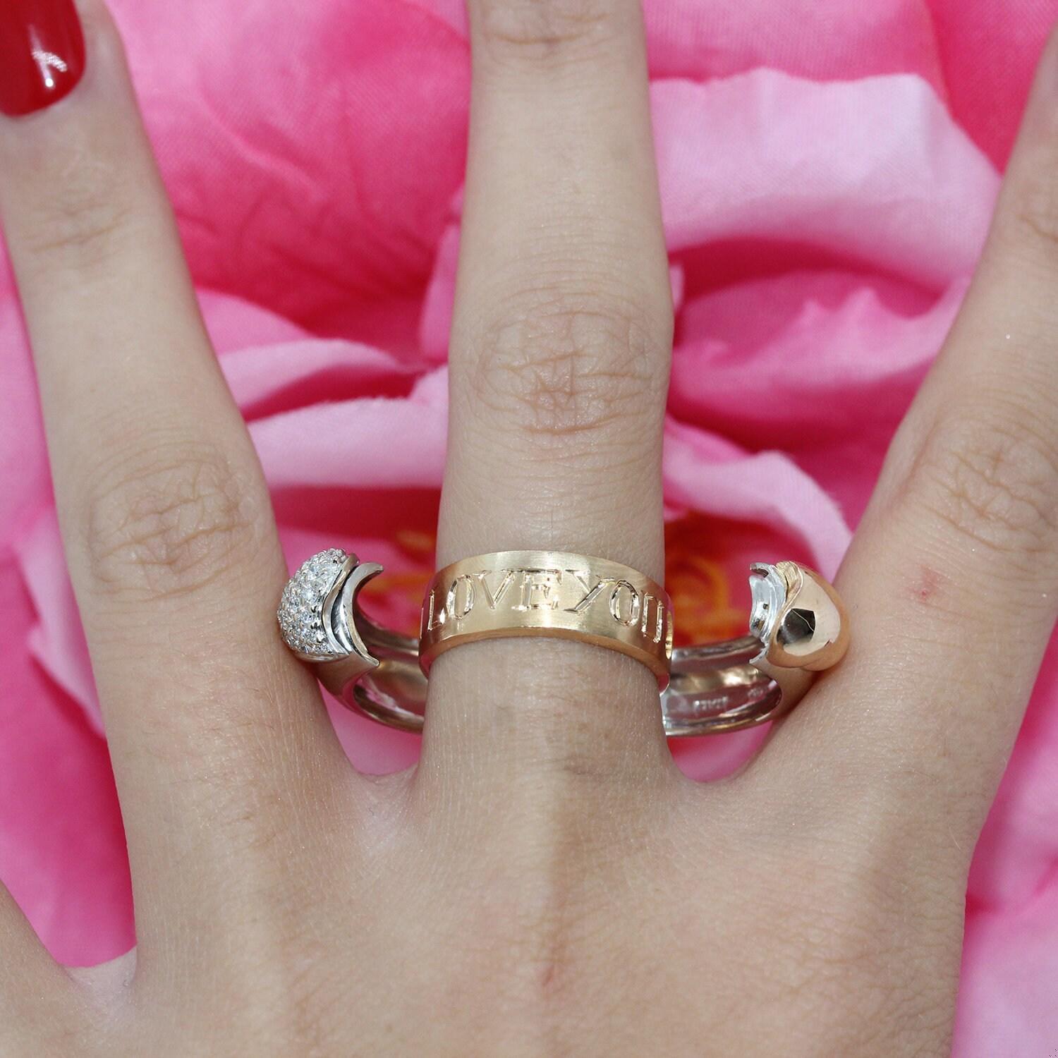 Craig Drake Diamond Heart Love Ring Opens "I LOVE YOU" 18K Tri-Tone Gold Size 5