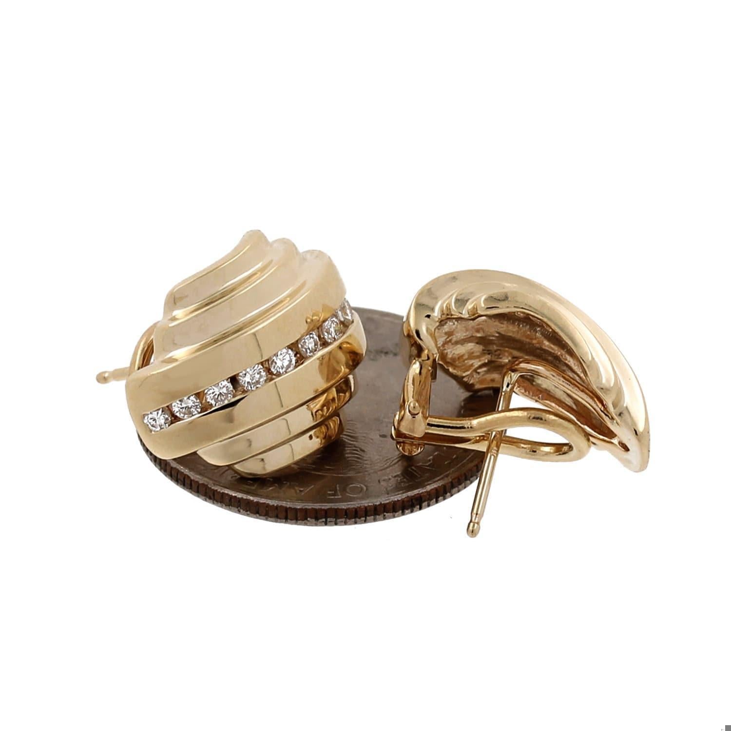Diamond Barrel Omega Back Earrings 14K Yellow Gold 0.50 CTW 0.25" Estate