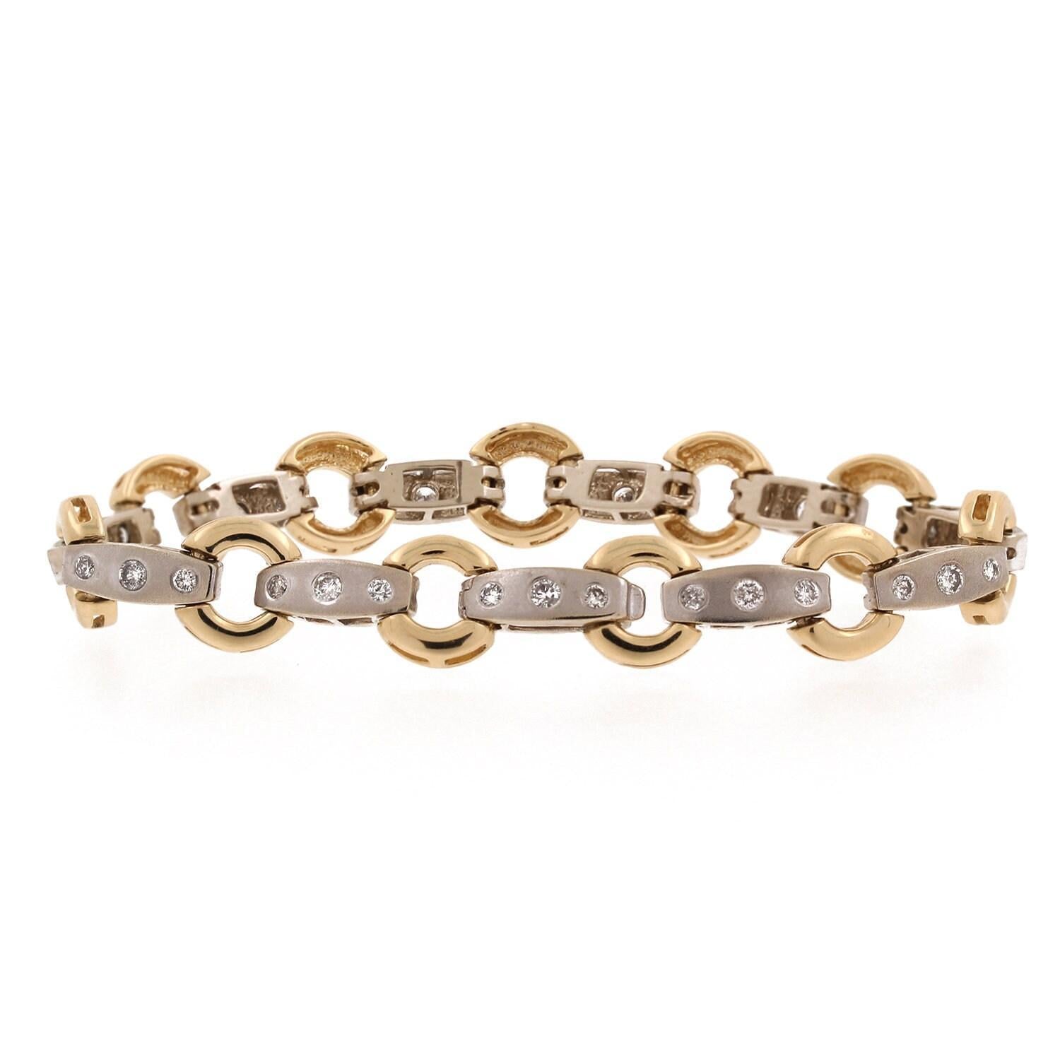 Diamond Circle Bar Station Bracelet 14K Two-Tone Gold 1.00 CTW 6.5" Estate