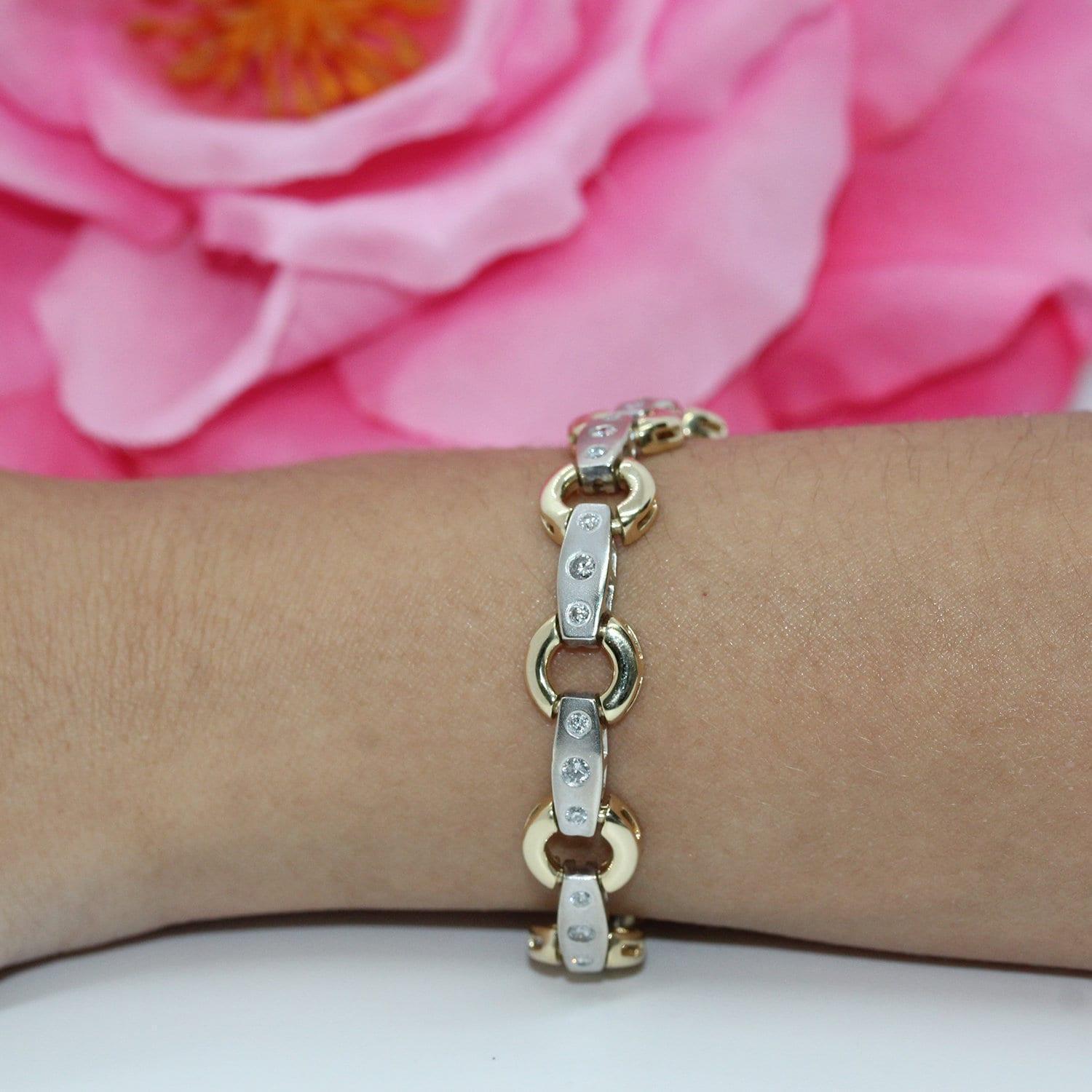 Diamond Circle Bar Station Bracelet 14K Two-Tone Gold 1.00 CTW 6.5" Estate