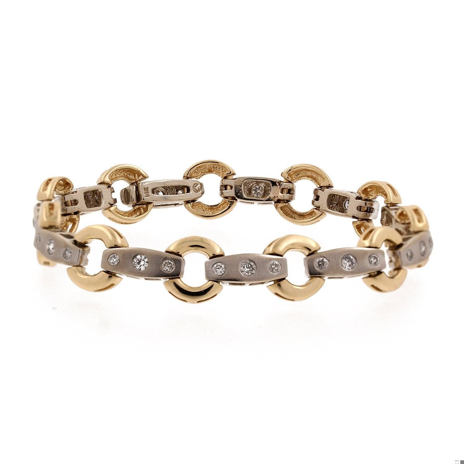 Diamond Circle Bar Station Bracelet 14K Two-Tone Gold 1.00 CTW 6.5" Estate