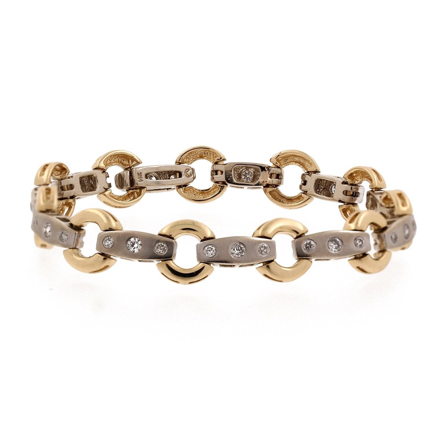 Diamond Circle Bar Station Bracelet 14K Two-Tone Gold 1.00 CTW 6.5" Estate