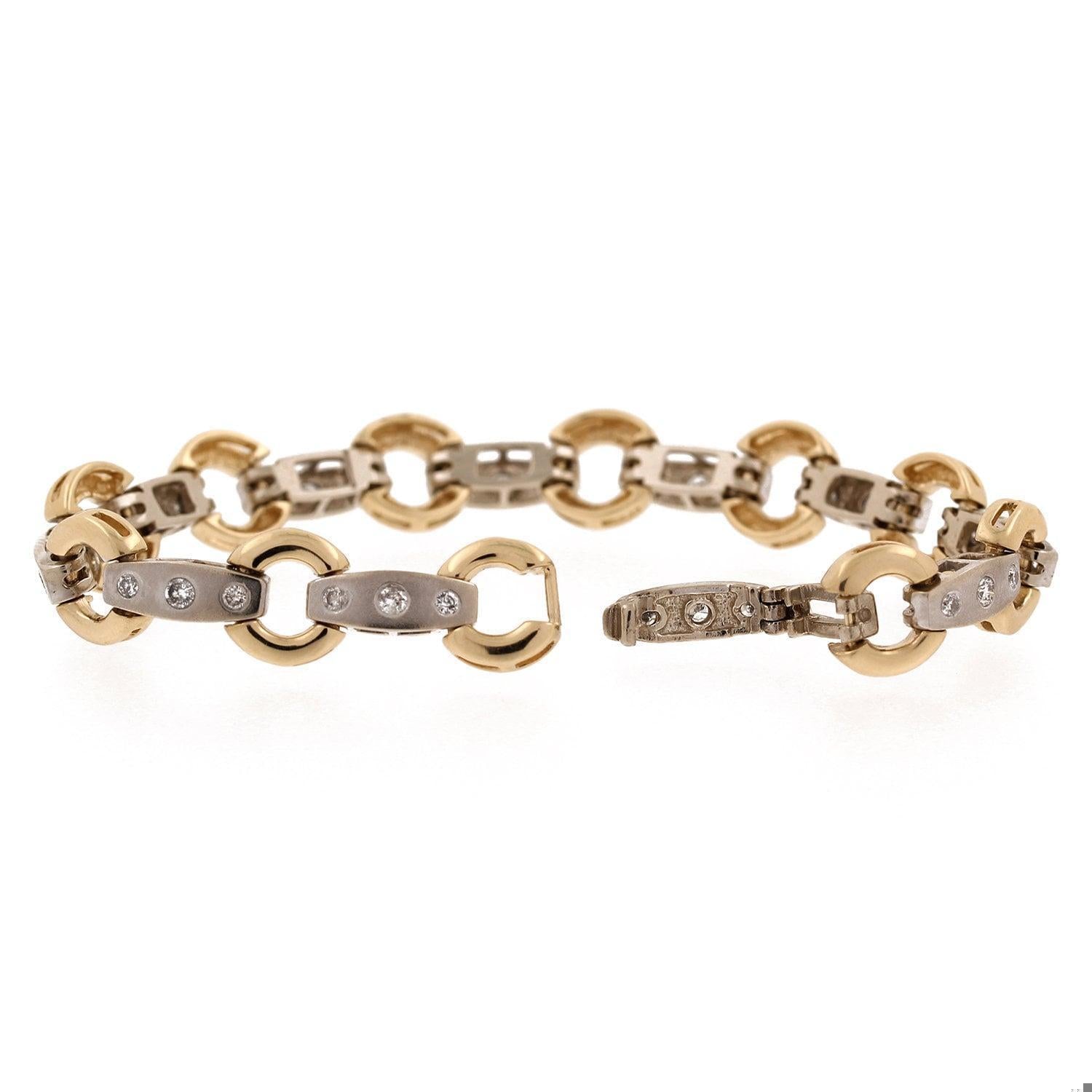 Diamond Circle Bar Station Bracelet 14K Two-Tone Gold 1.00 CTW 6.5" Estate