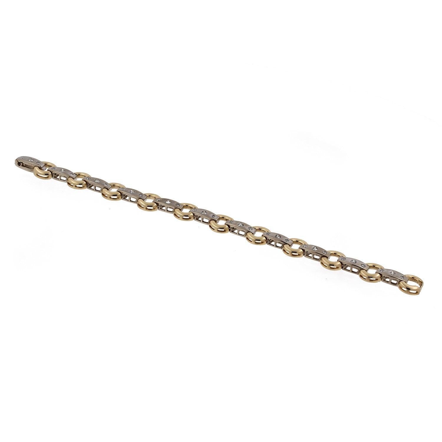 Diamond Circle Bar Station Bracelet 14K Two-Tone Gold 1.00 CTW 6.5" Estate