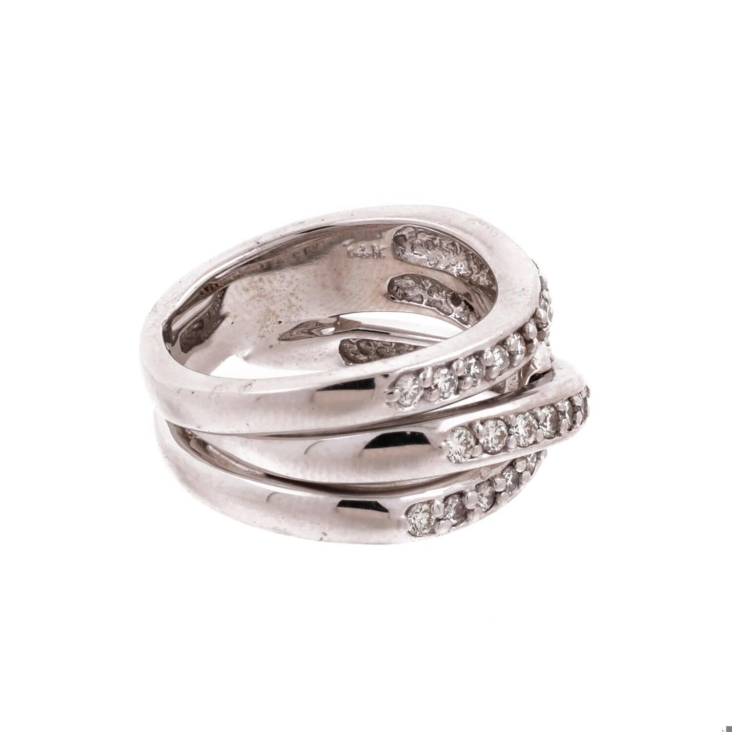 Diamond Crossover Ring 14K White Gold 1.50 TW Round Diamonds Size 8