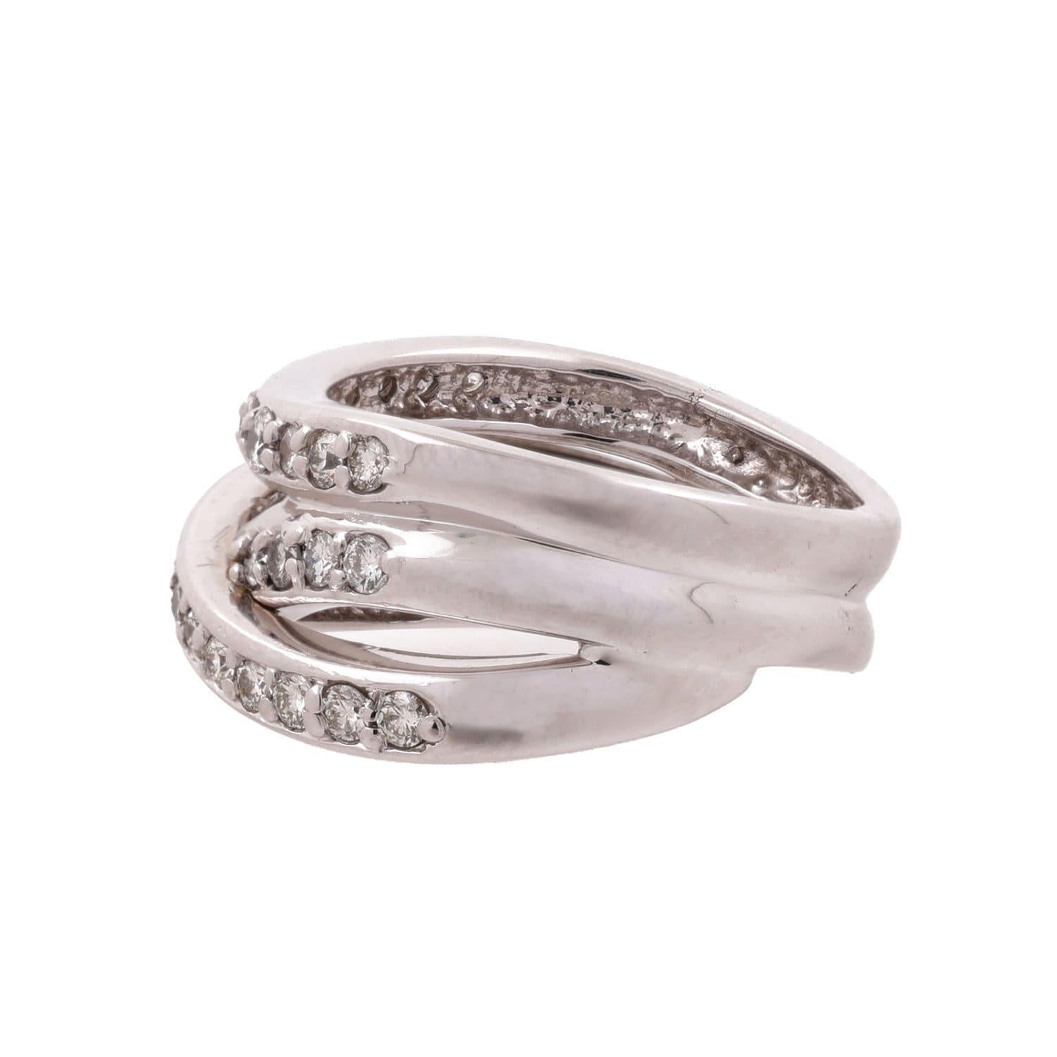 Diamond Crossover Ring 14K White Gold 1.50 TW Round Diamonds Size 8