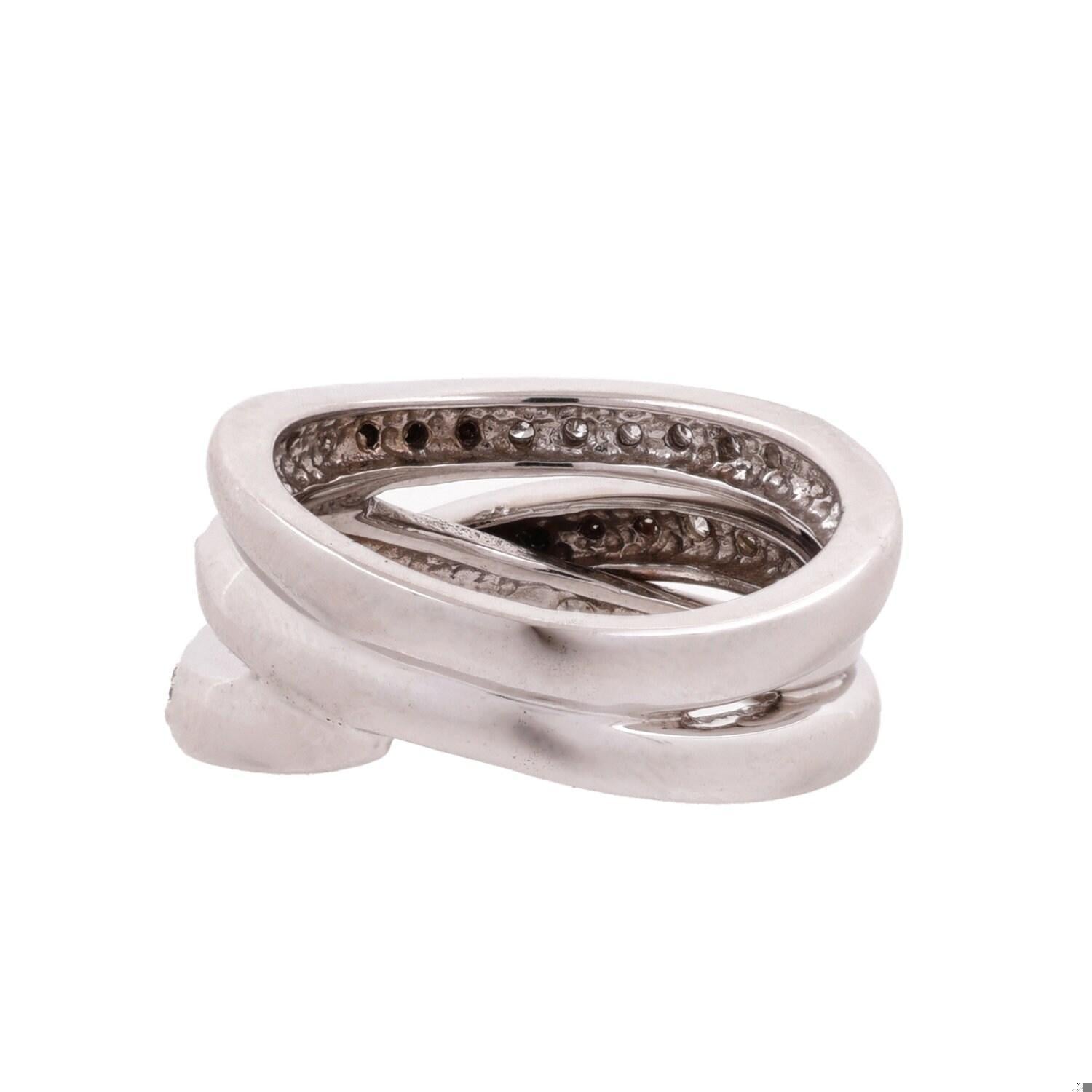 Diamond Crossover Ring 14K White Gold 1.50 TW Round Diamonds Size 8