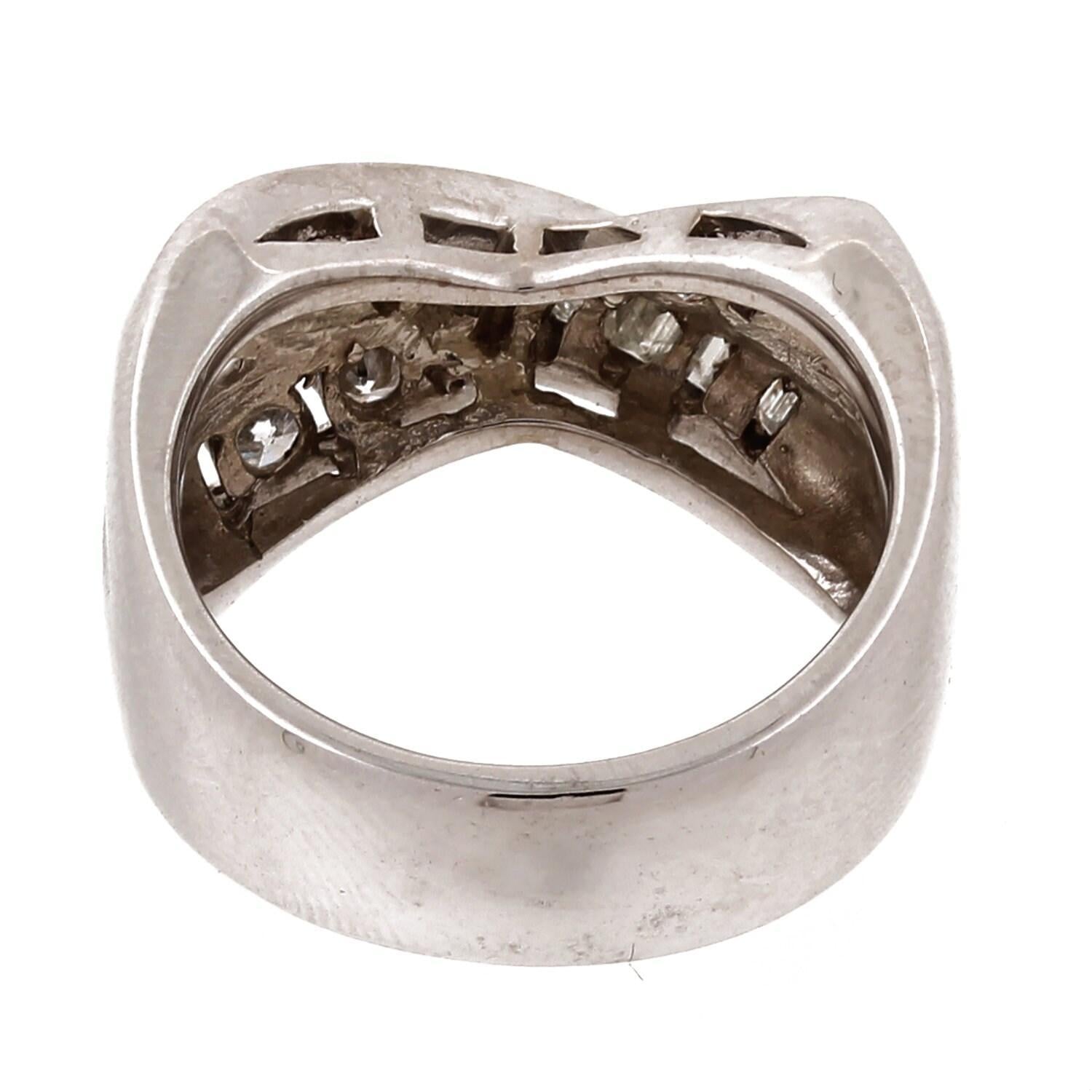 Diamond Crossover X Band Ring 14K White Gold 0.93 CTW Baguette Round SZ 7 Estate