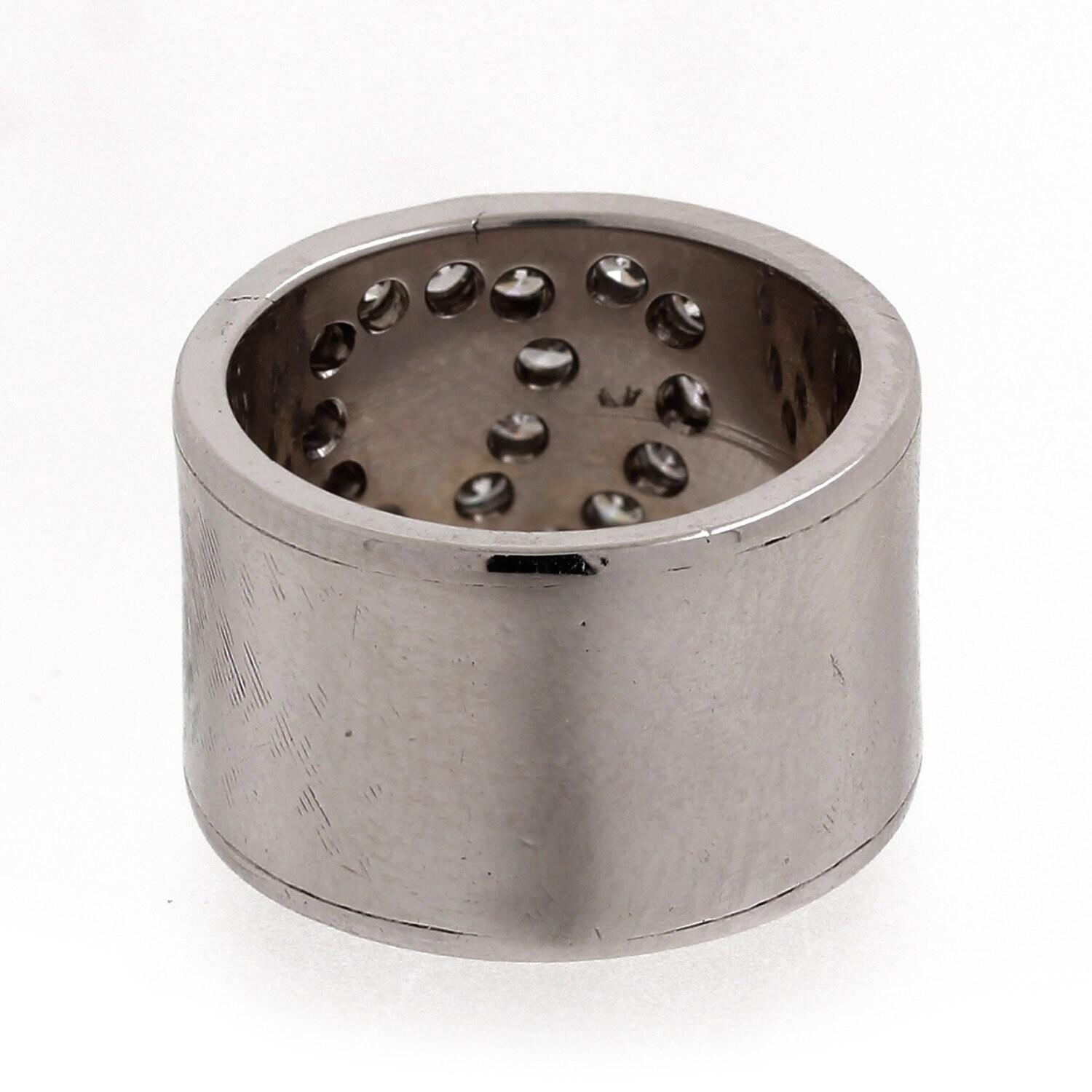 Diamond Double Heart Wide Band Ring 14K Textured White Gold 12 mm Wide Size 5