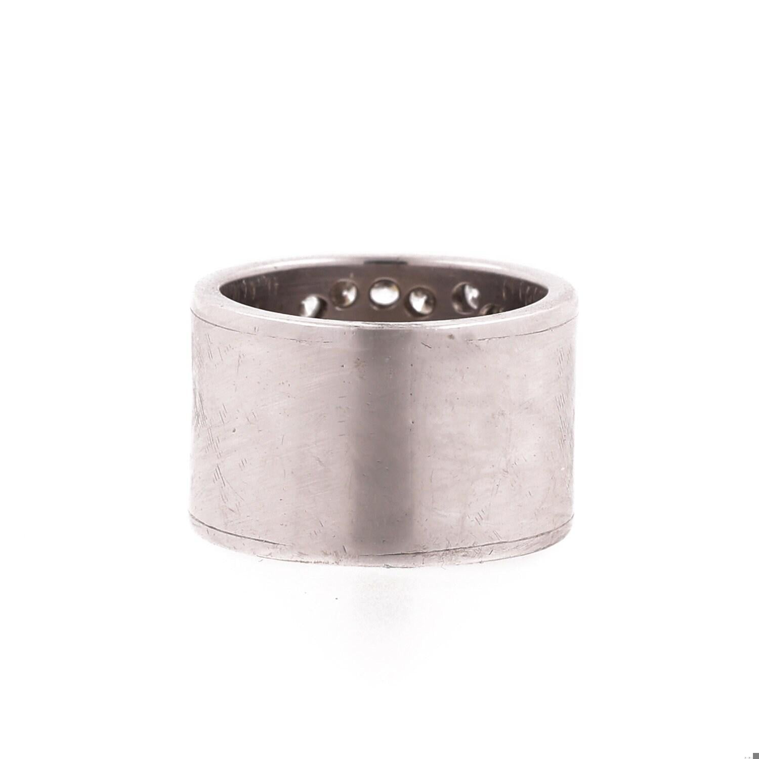 Diamond Double Heart Wide Band Ring 14K Textured White Gold 12 mm Wide Size 5