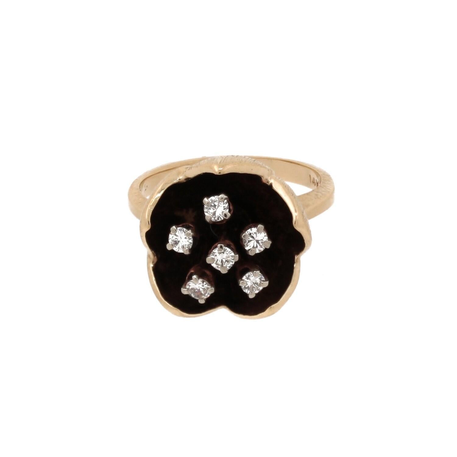 Diamond Flower Cocktail Ring 14K Yellow Gold 0.30 CTW Diamonds SZ 4.75 Vintage