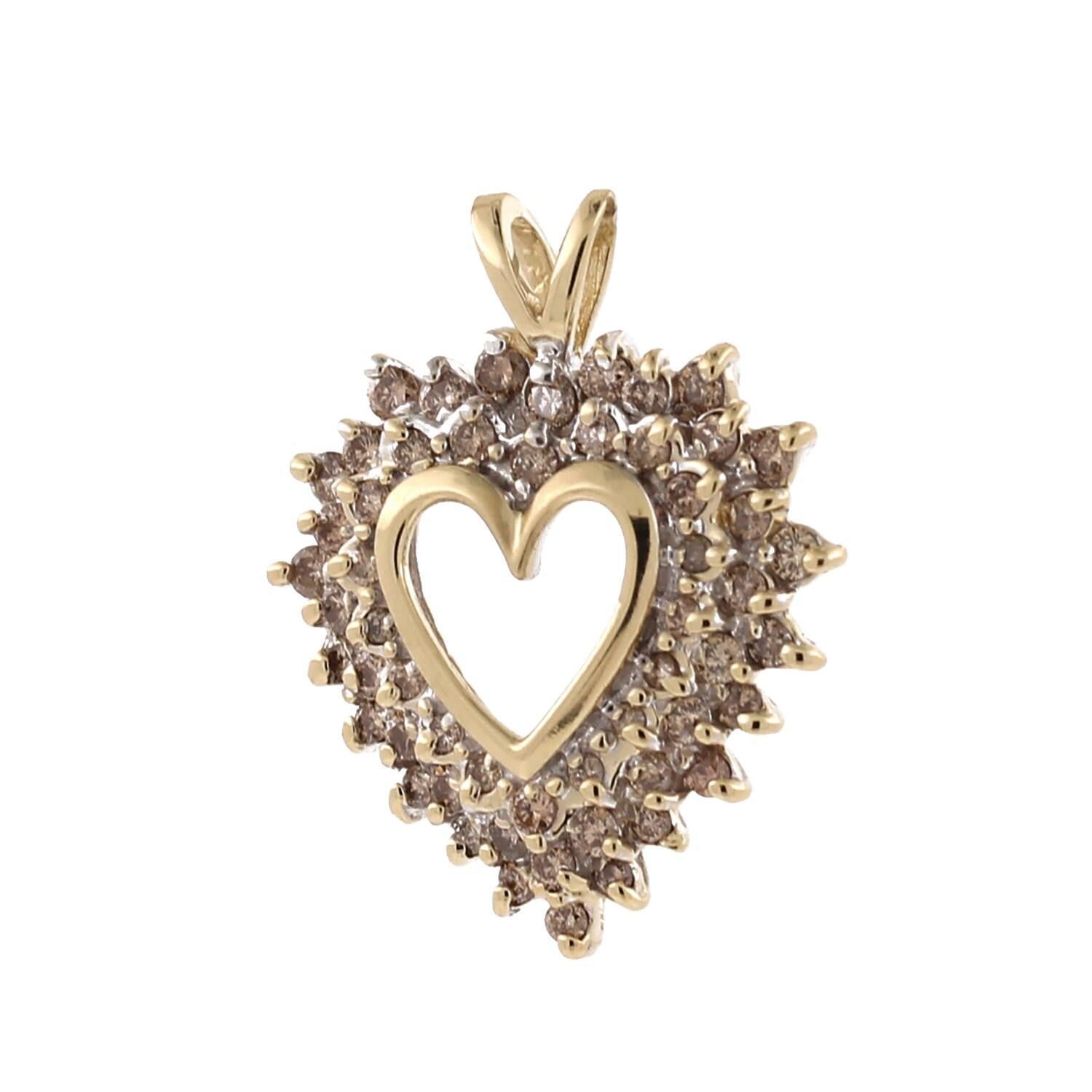 Diamond Open Heart Pendant 14K Yellow Gold 1.00 TW Triple Halo Setting 1" Estate