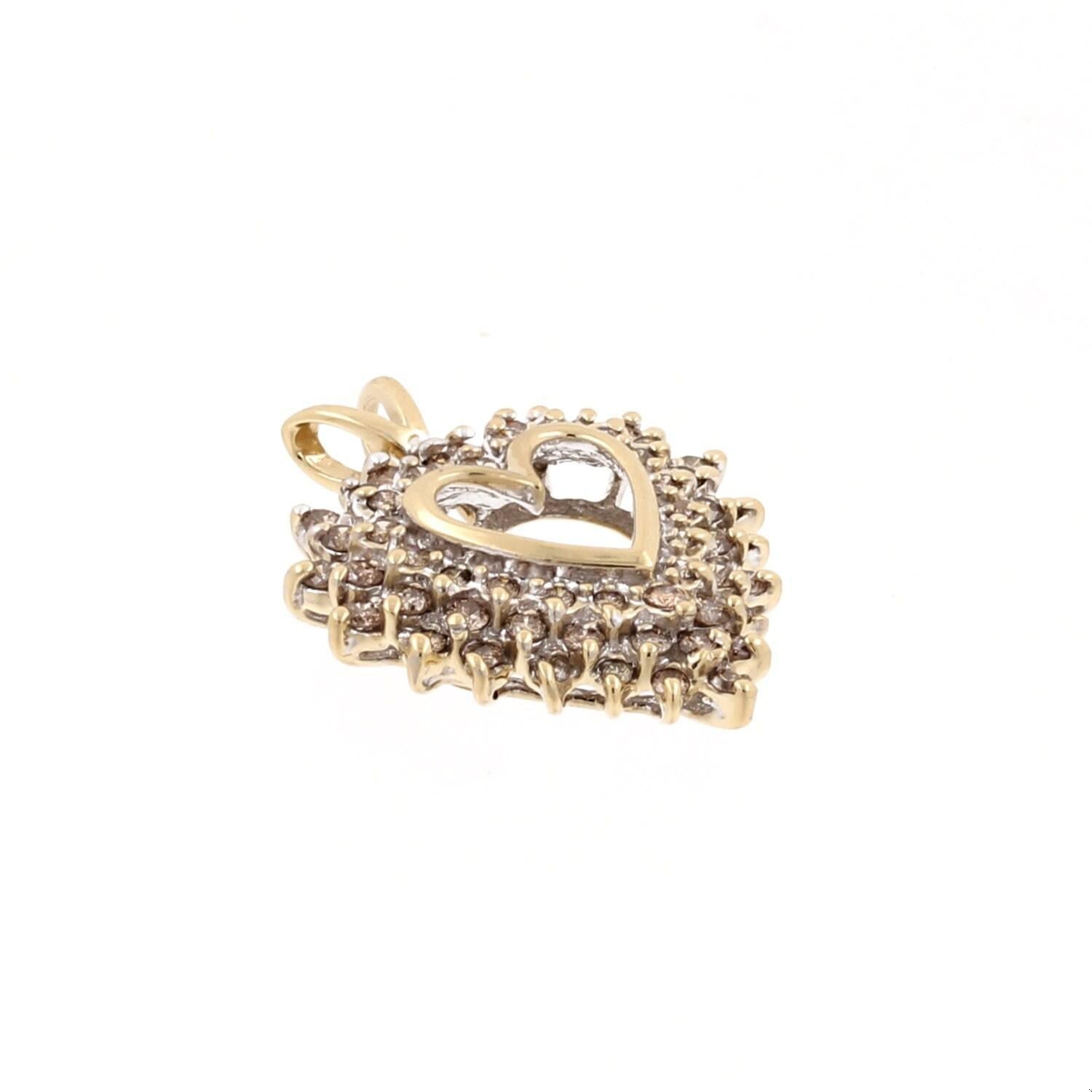 Diamond Open Heart Pendant 14K Yellow Gold 1.00 TW Triple Halo Setting 1" Estate