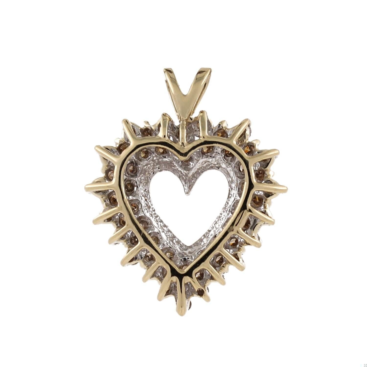 Diamond Open Heart Pendant 14K Yellow Gold 1.00 TW Triple Halo Setting 1" Estate