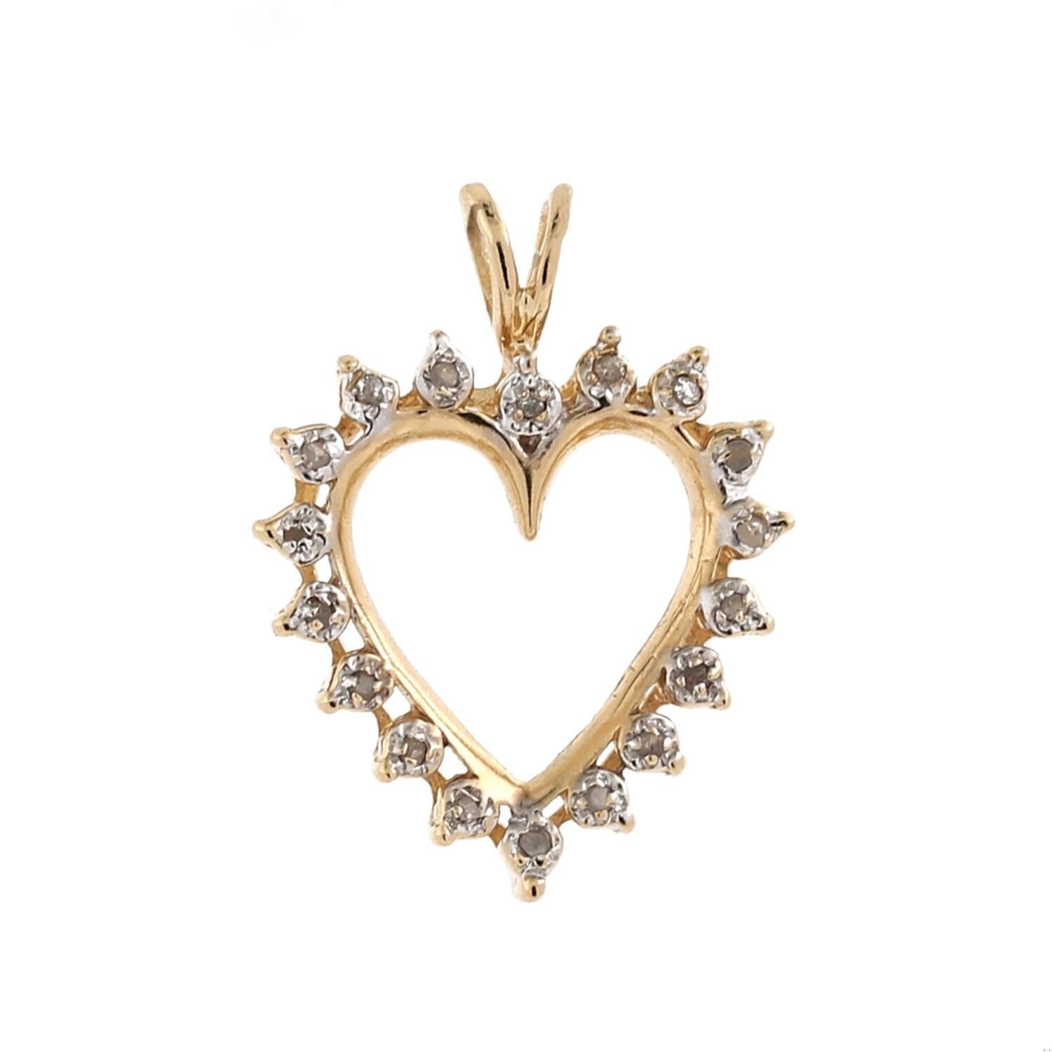 Diamond Open Heart Pendant Charm 14K Yellow Gold 0.20 CTW 1" Ladies Girls