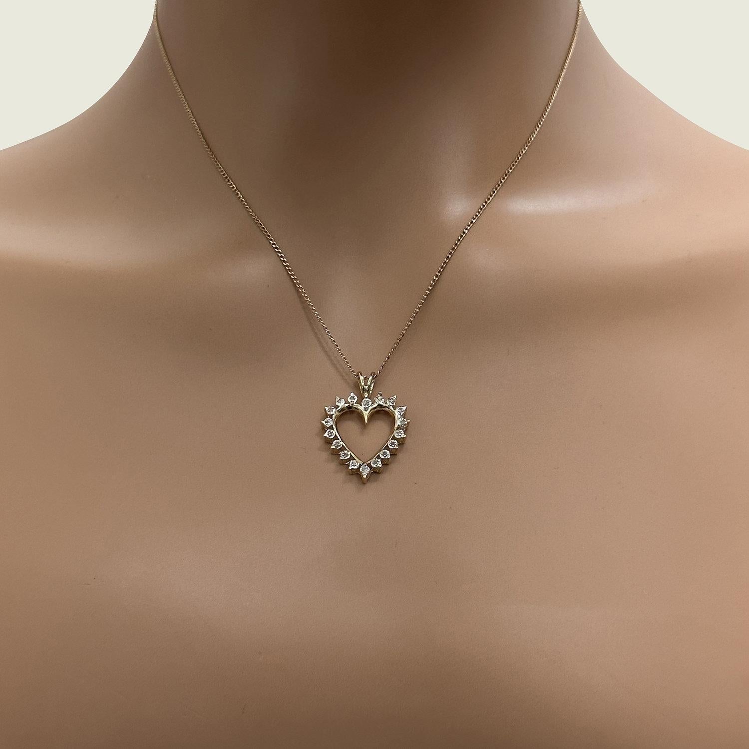 Diamond Open Heart Pendant Charm 14K Yellow Gold 0.20 CTW 1" Ladies Girls