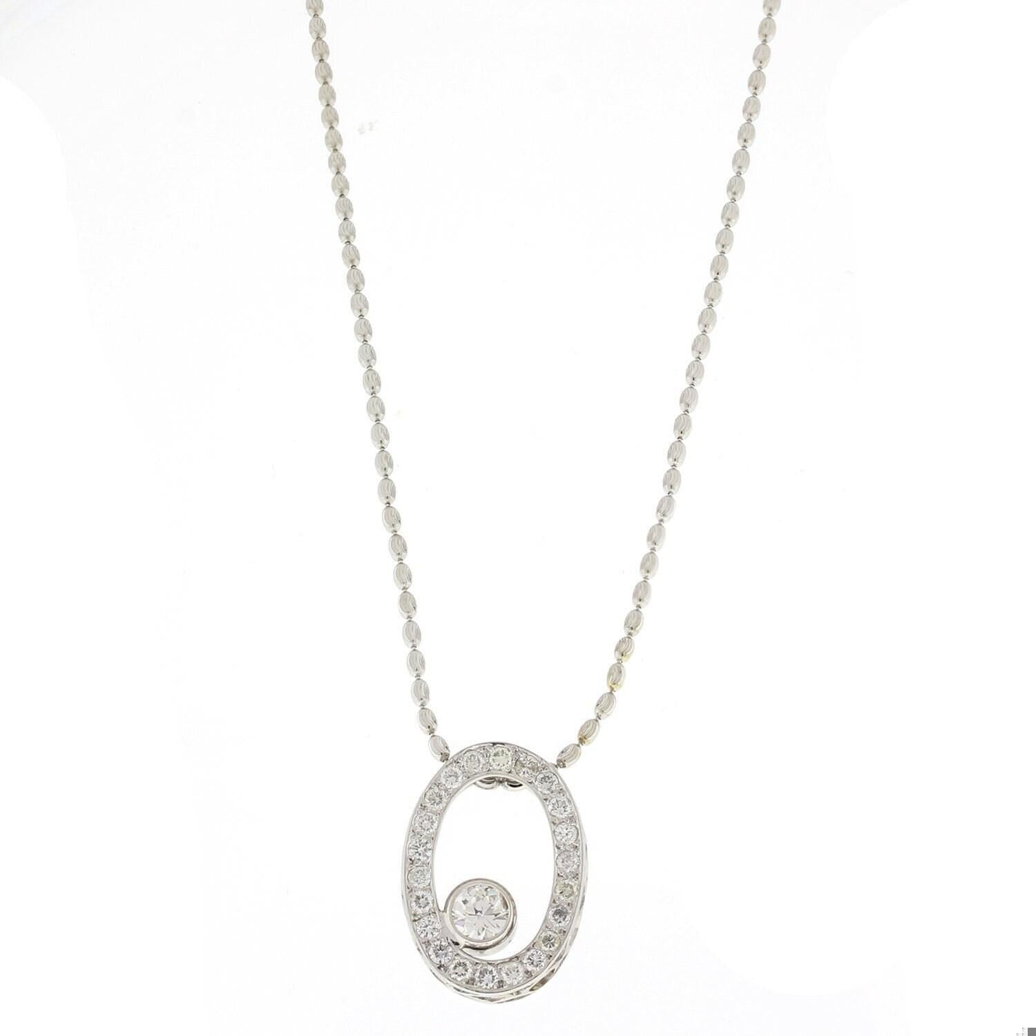 1.50 TW Diamond Oval Pendant Chain Necklace 14K White Gold 18" Ladies Estate