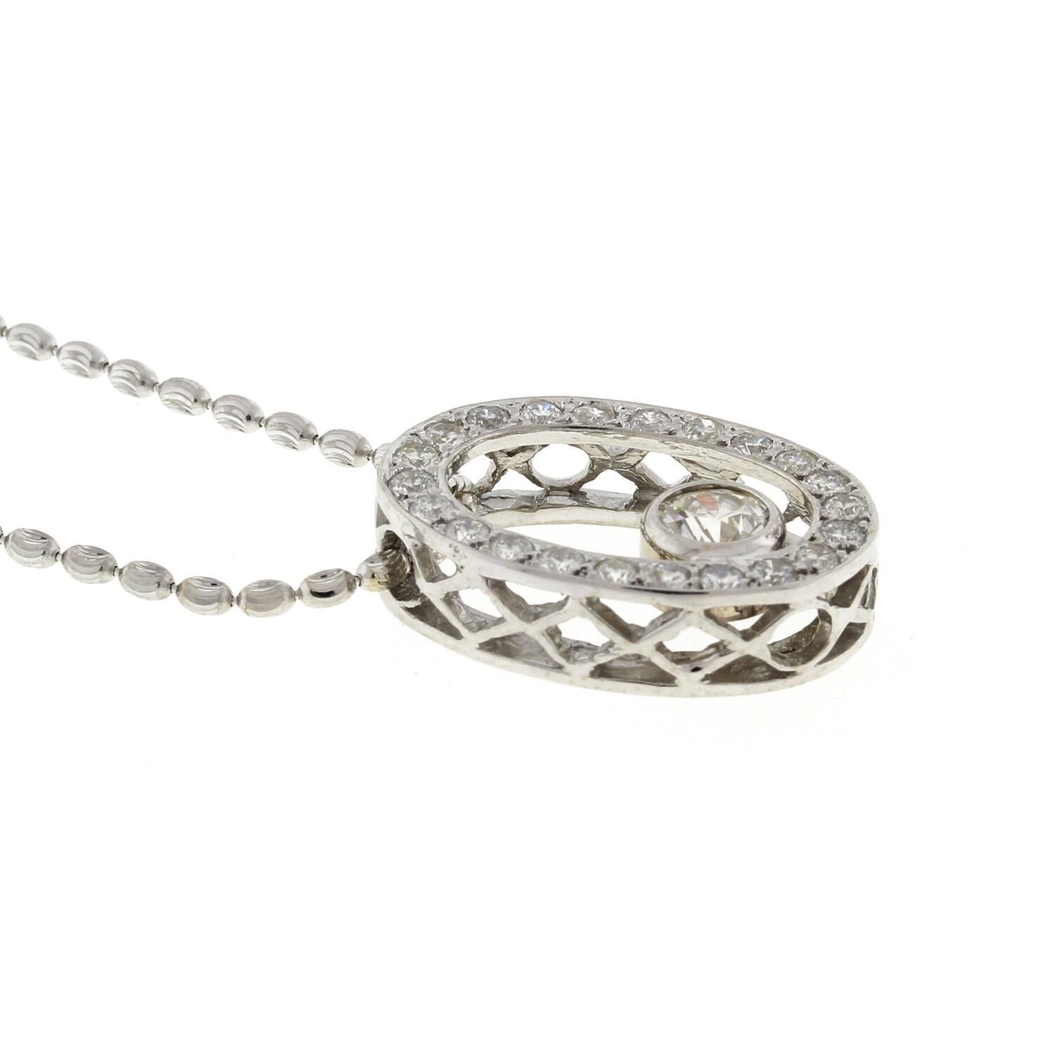 1.50 TW Diamond Oval Pendant Chain Necklace 14K White Gold 18" Ladies Estate