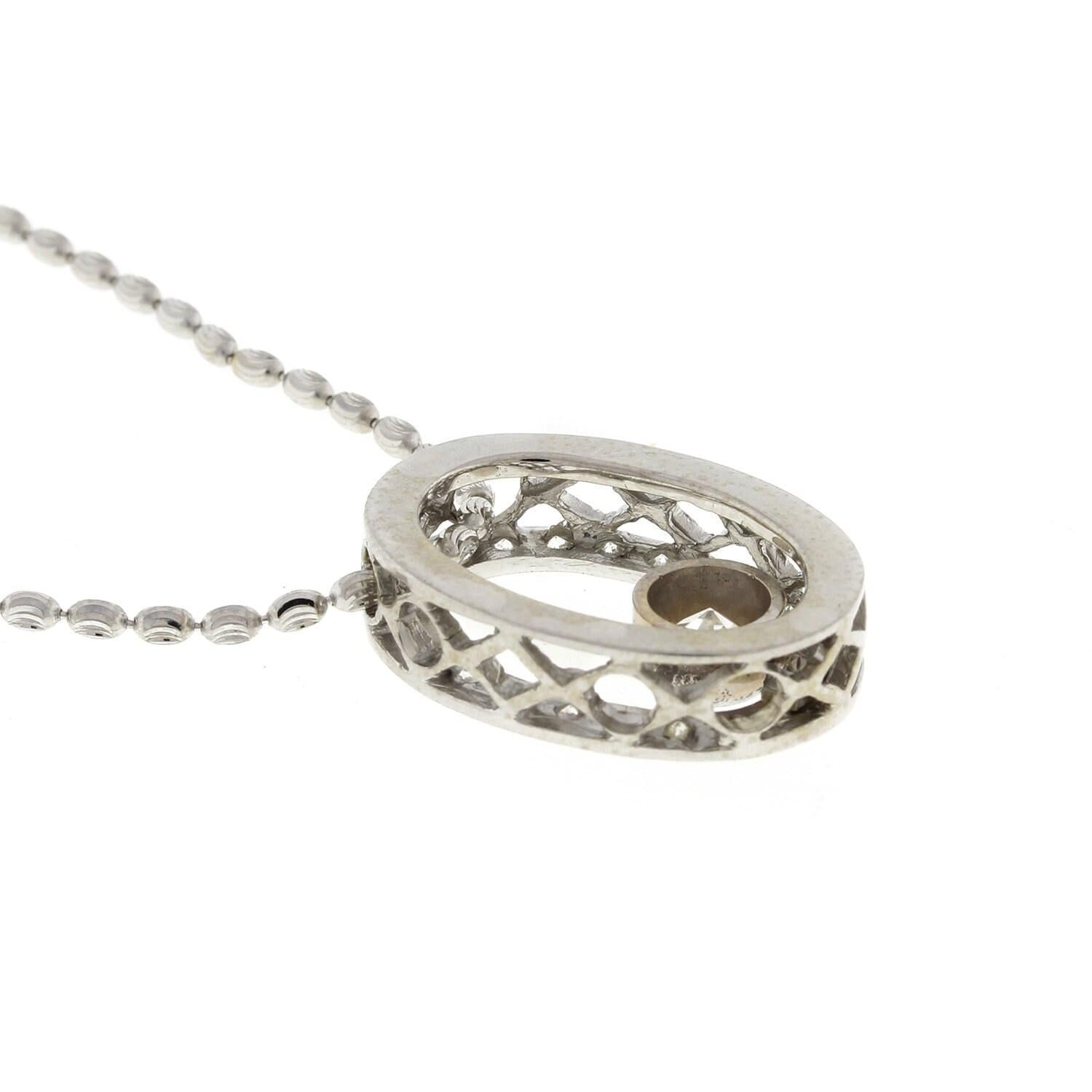 1.50 TW Diamond Oval Pendant Chain Necklace 14K White Gold 18" Ladies Estate