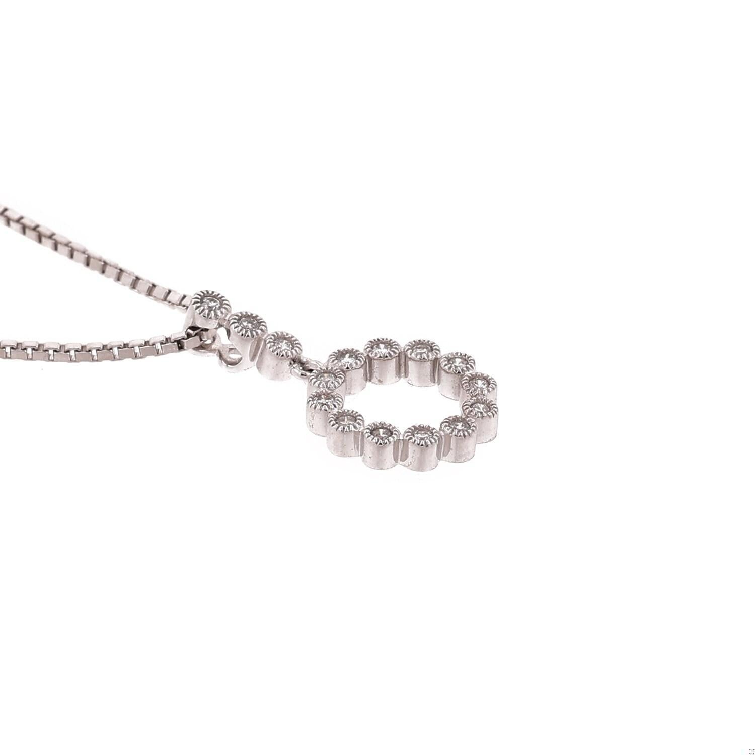 0.30 TW Round Diamond Circle Pendant with Box Link Chain 14K White Gold 18"