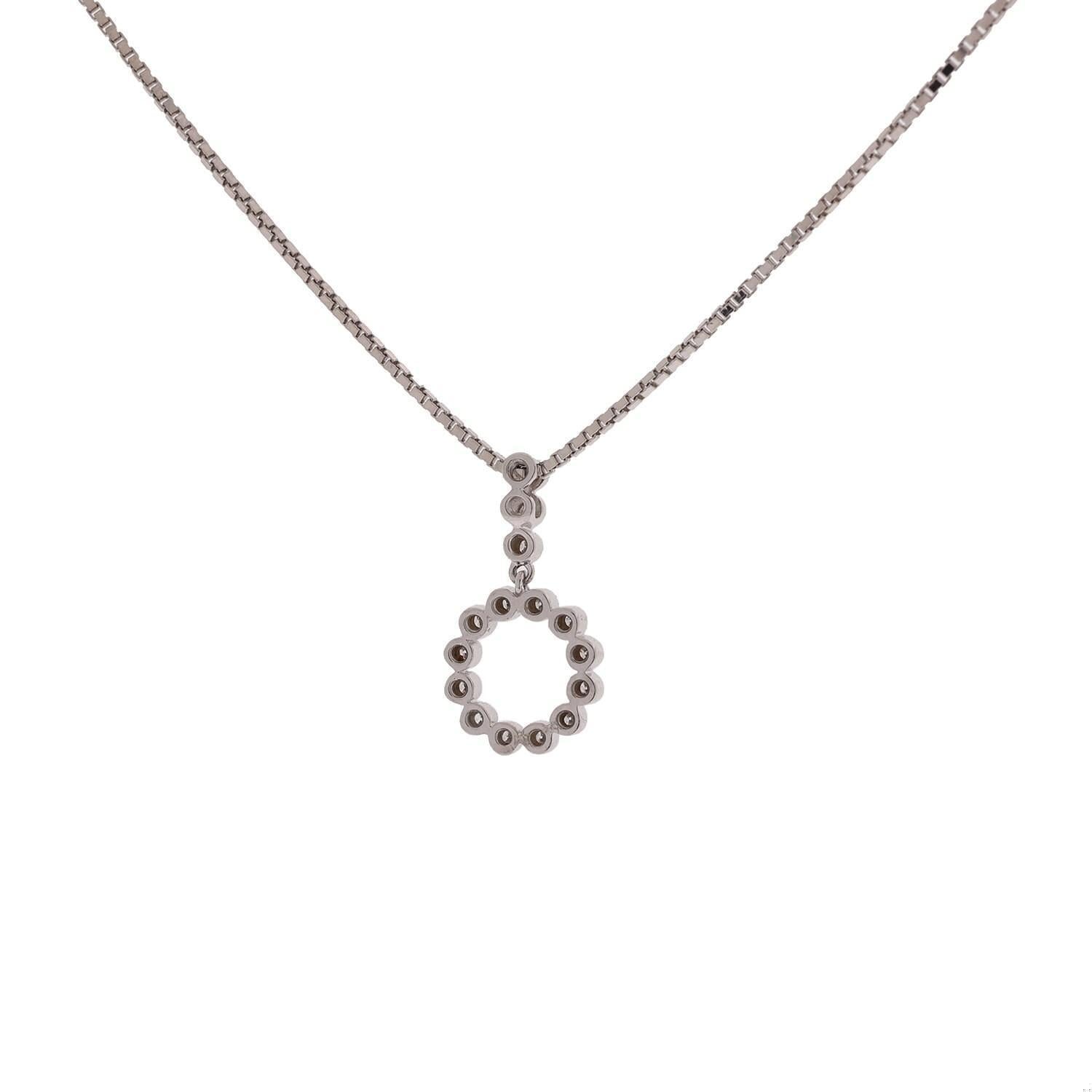 0.30 TW Round Diamond Circle Pendant with Box Link Chain 14K White Gold 18"