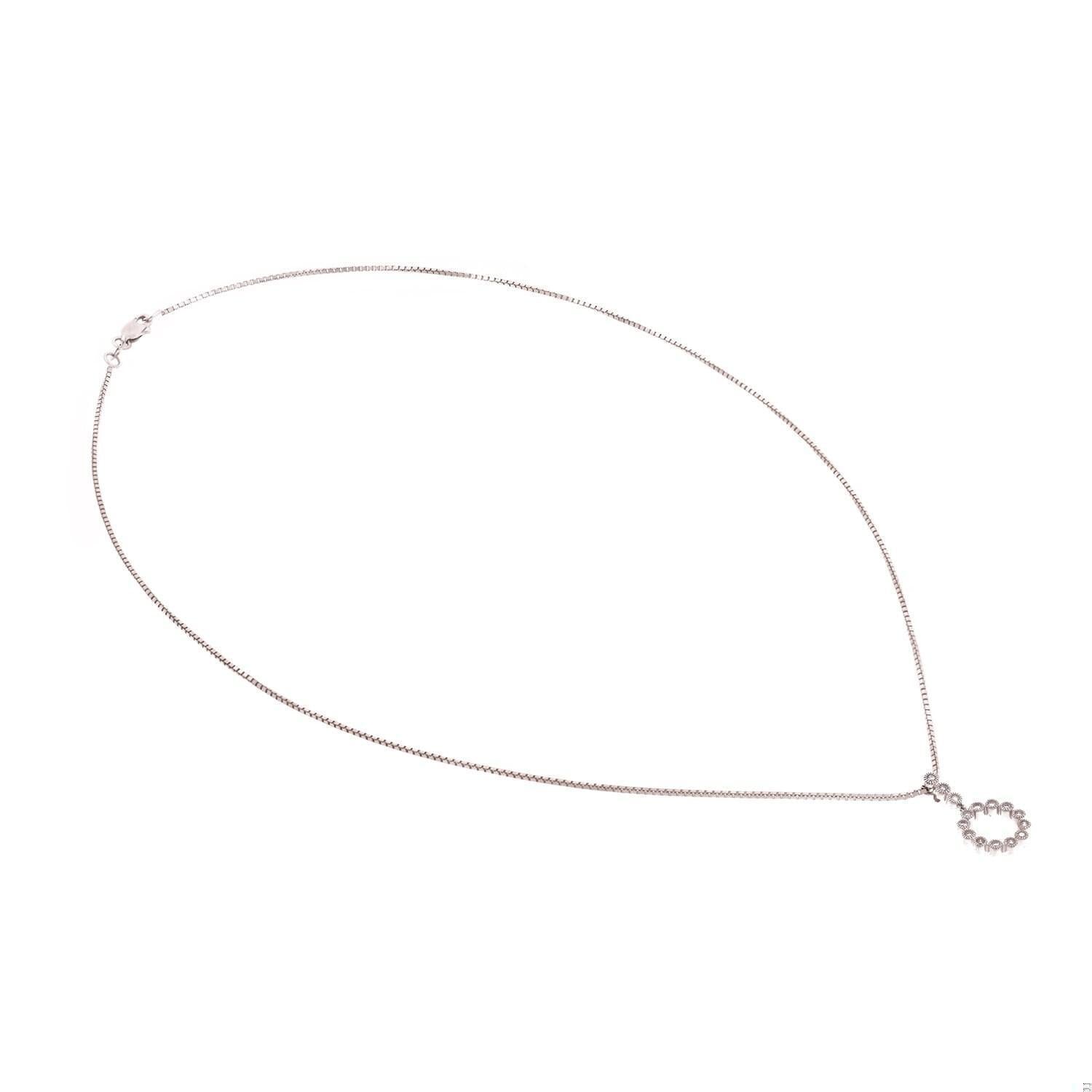 0.30 TW Round Diamond Circle Pendant with Box Link Chain 14K White Gold 18"