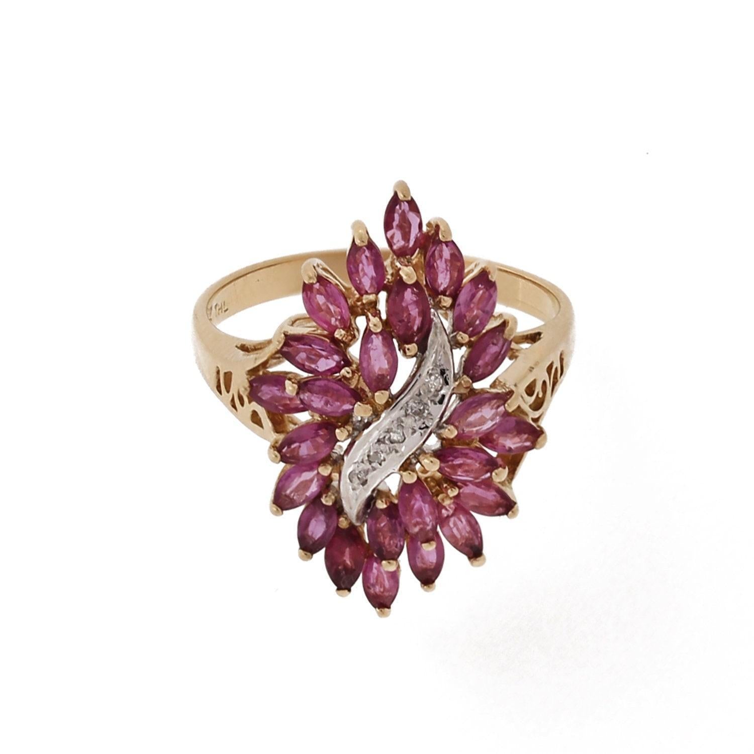 Pink Sapphire Diamond Flower Cocktail Ring 14K Gold 1.25 CTW Size 7.25 Ladies