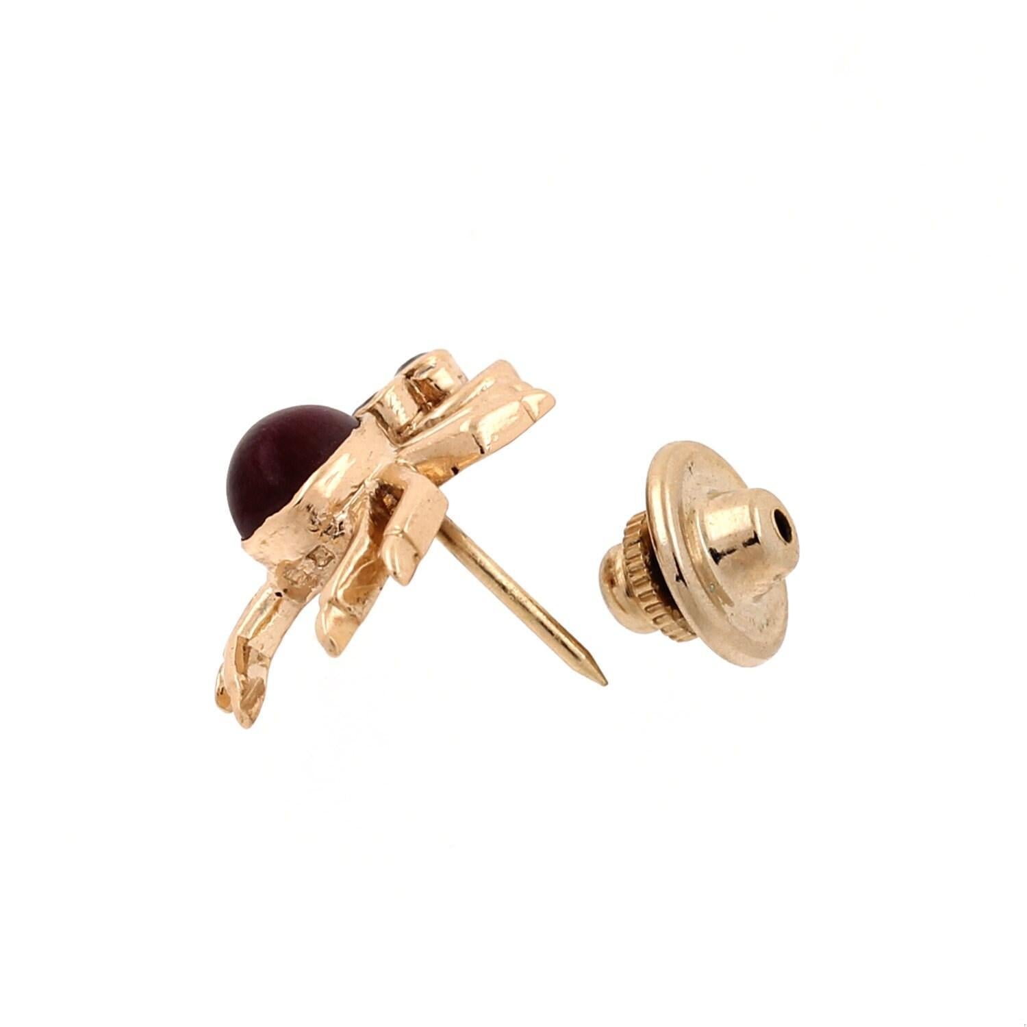 Diamond Ruby Sapphire Spider Pin 14K Yellow Gold 2.15 CTW Cabochon Gems 0.85"