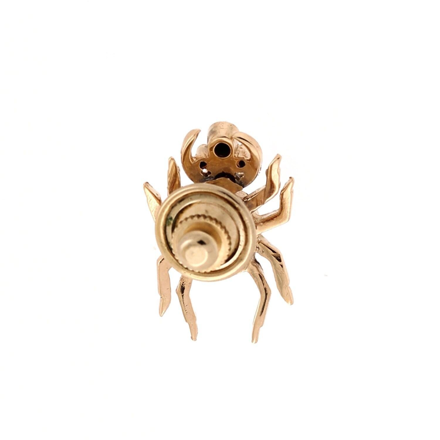 Diamond Ruby Sapphire Spider Pin 14K Yellow Gold 2.15 CTW Cabochon Gems 0.85"