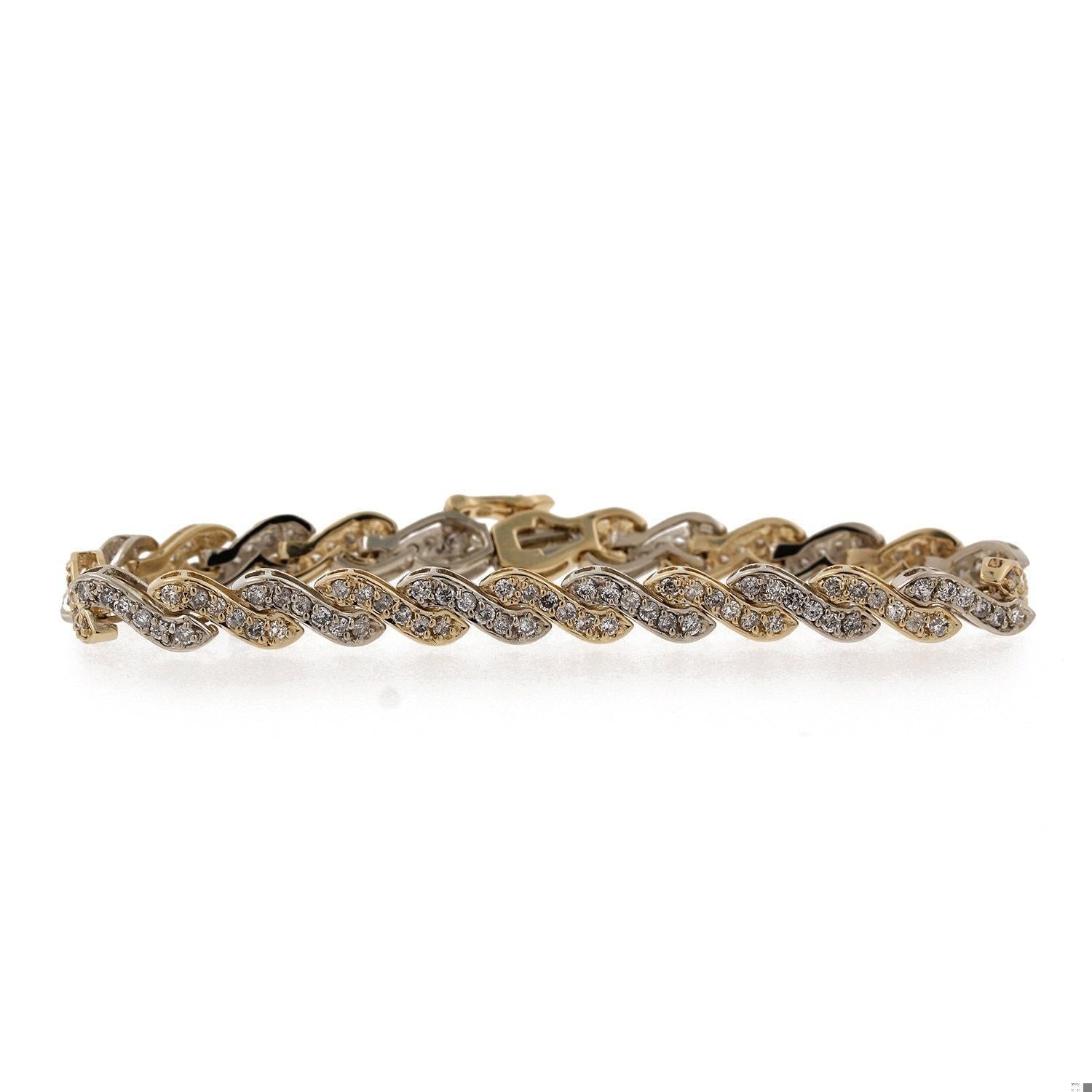 3.00 TW Diamond S Link Bracelet 14K Two-Tone Gold Ladies Estate 7"