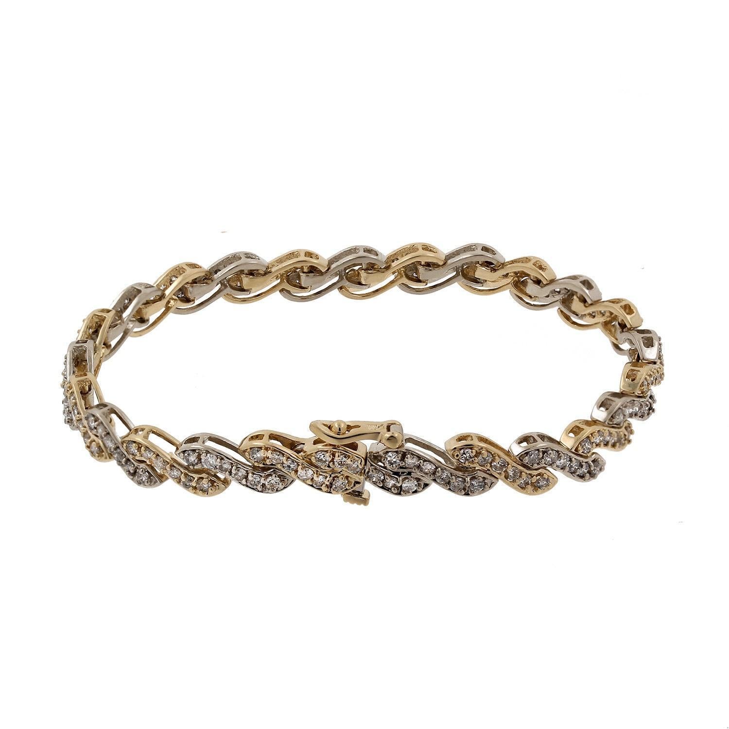 3.00 TW Diamond S Link Bracelet 14K Two-Tone Gold Ladies Estate 7"